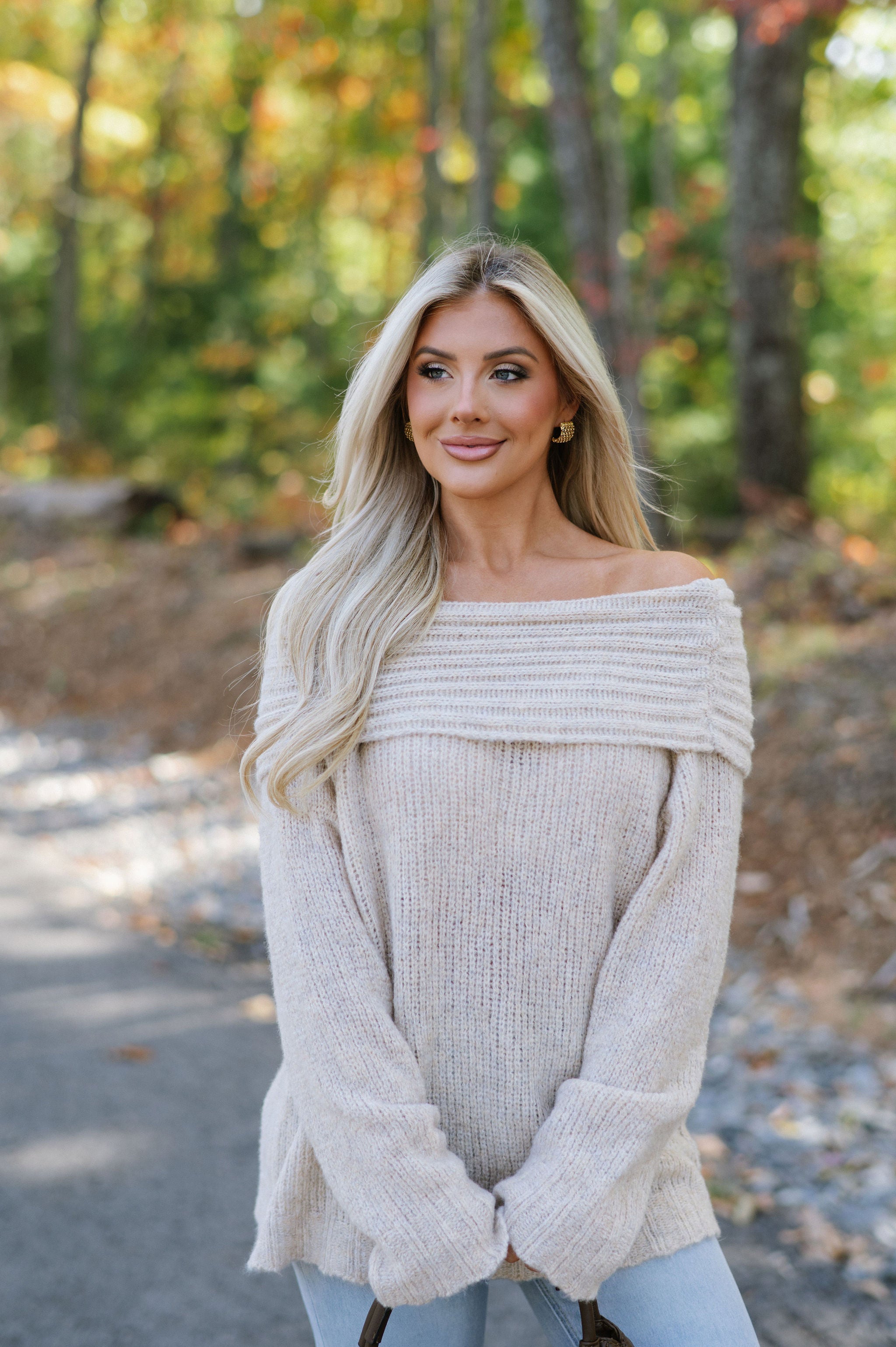 Effie Off Shoulder Knit Sweater Taupe