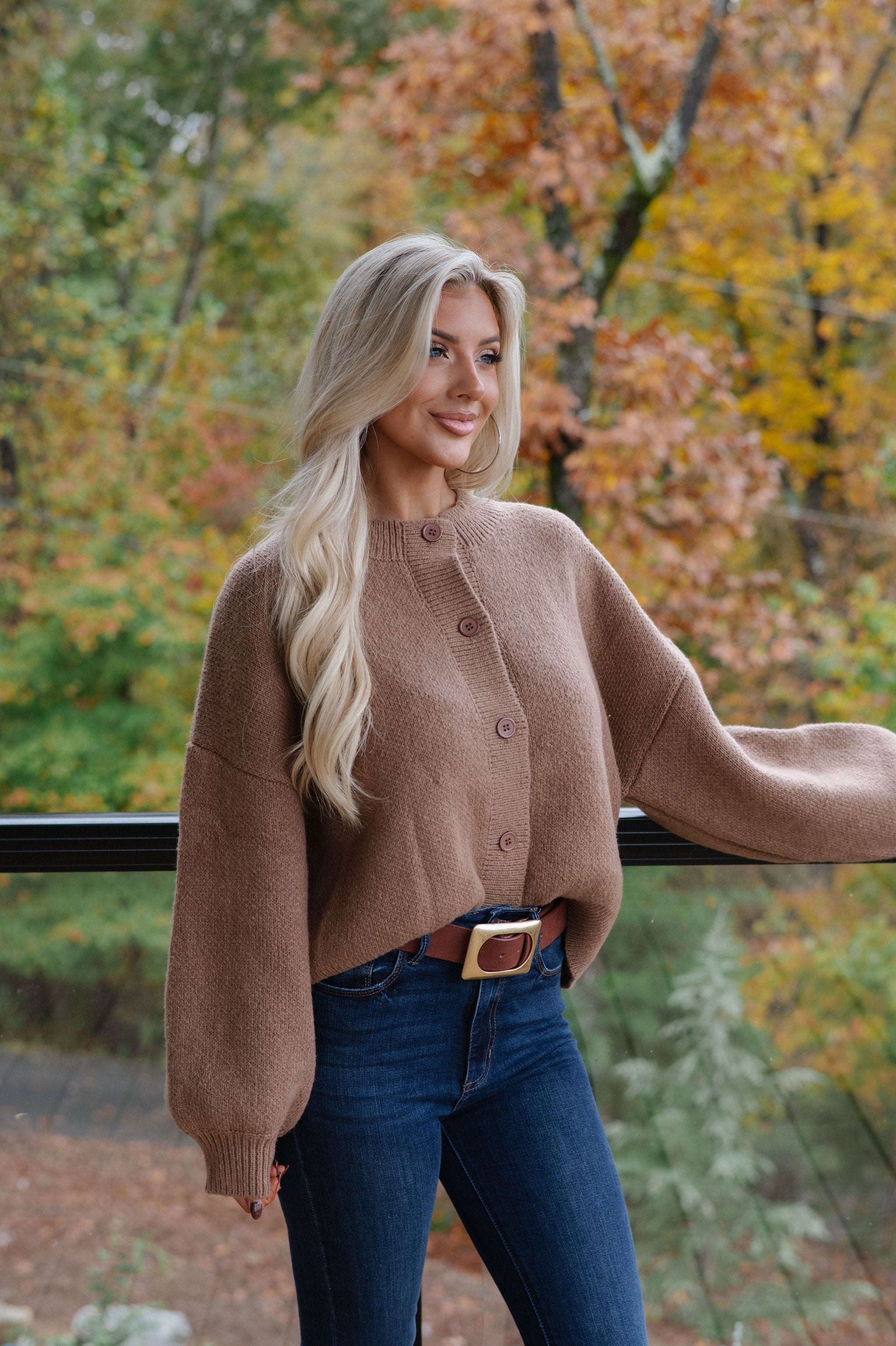 Dara Crewneck Cardigan-Brown