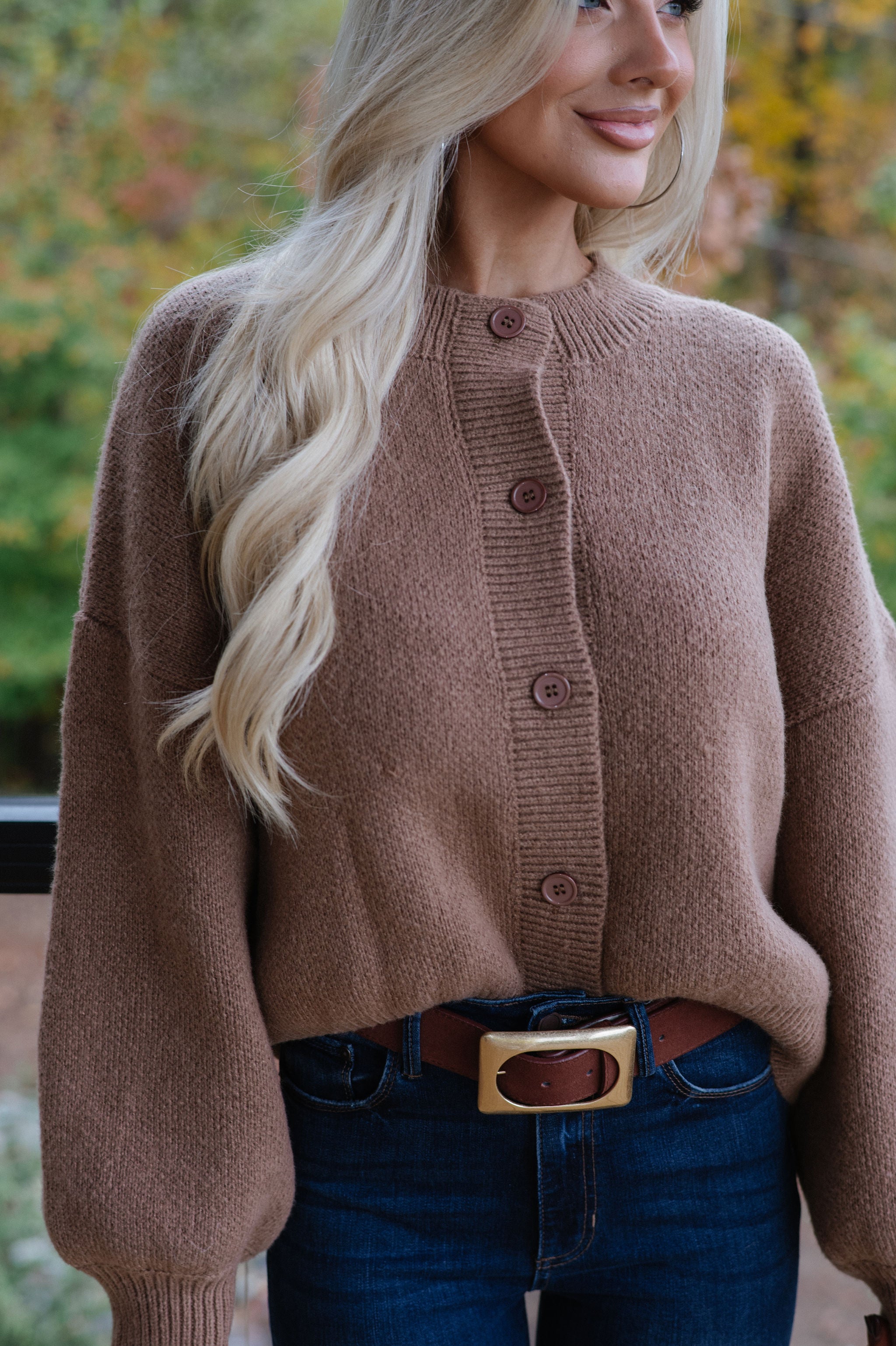 Dara Crewneck Cardigan-Brown