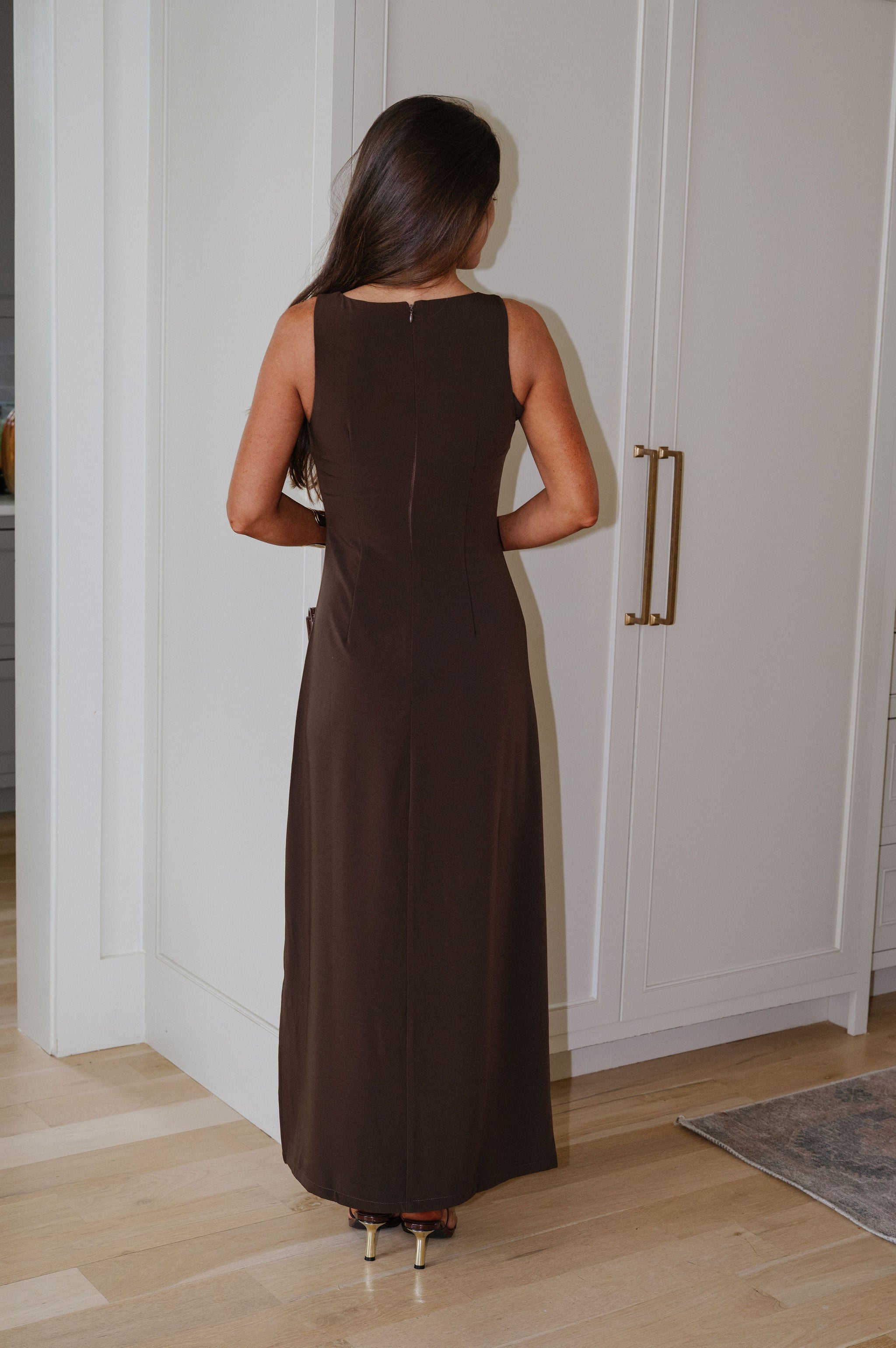 Tori Boat Neck Maxi Dress-Brown