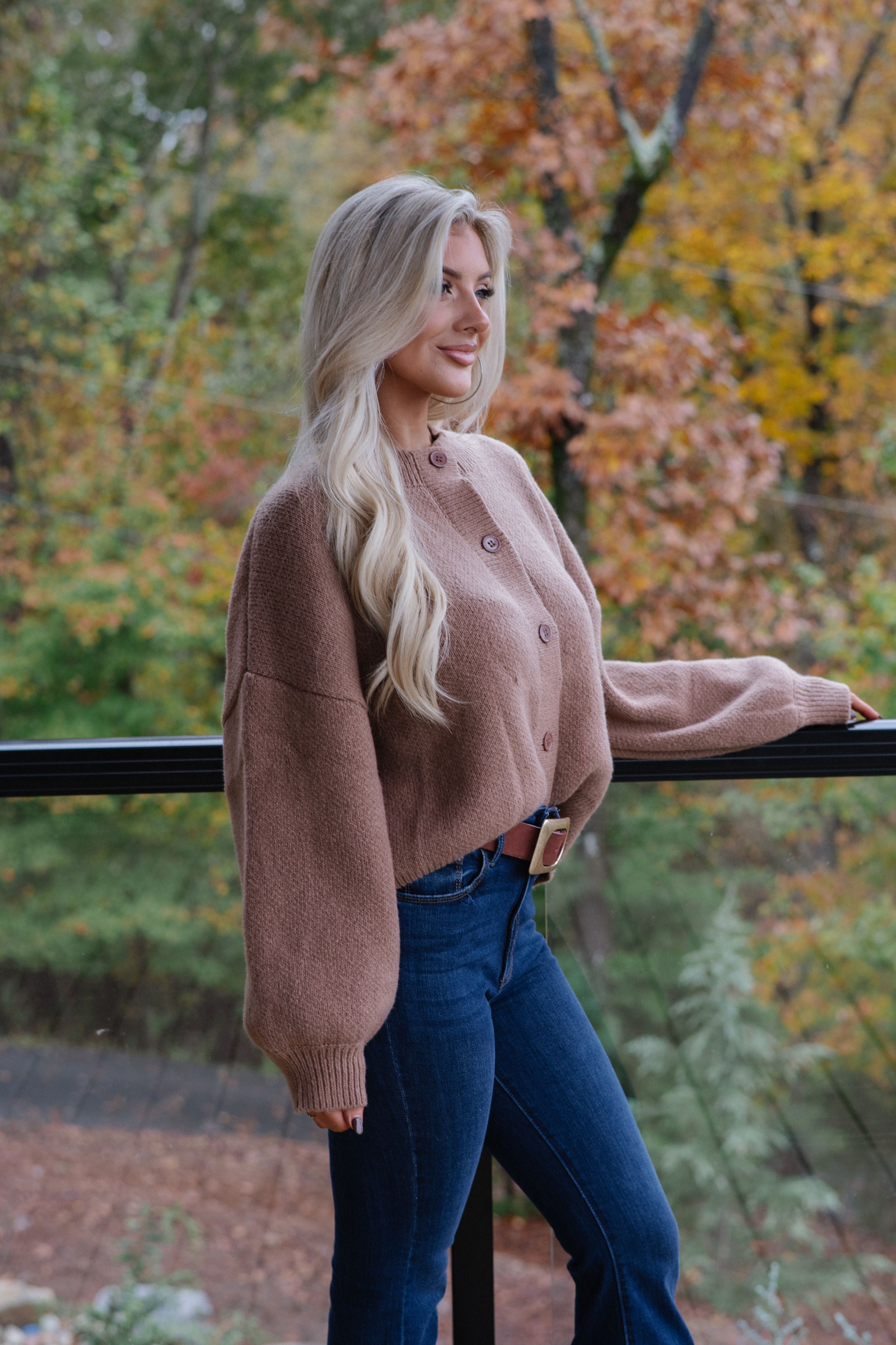 Dara Crewneck Cardigan-Brown