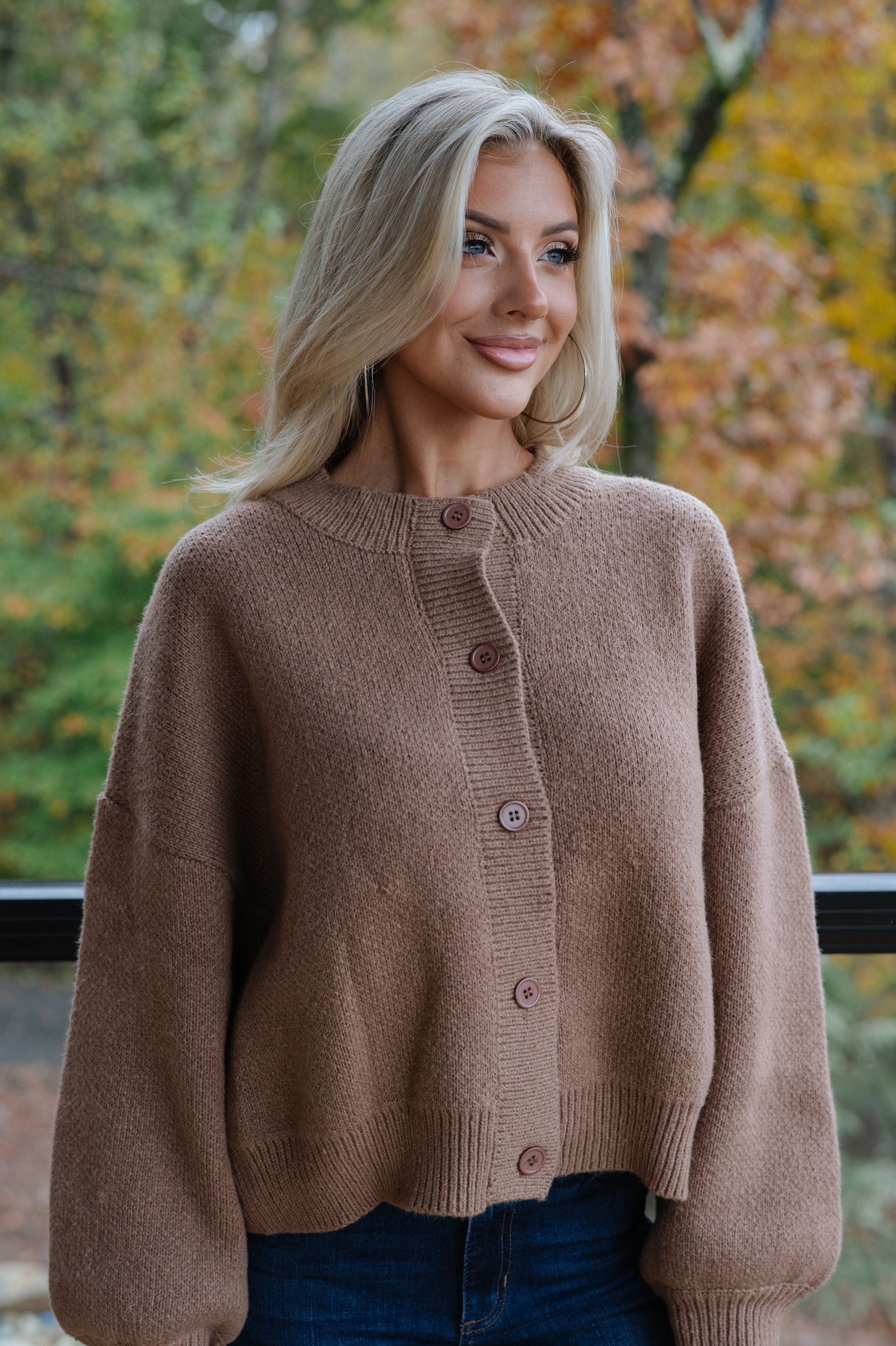 Dara Crewneck Cardigan-Brown