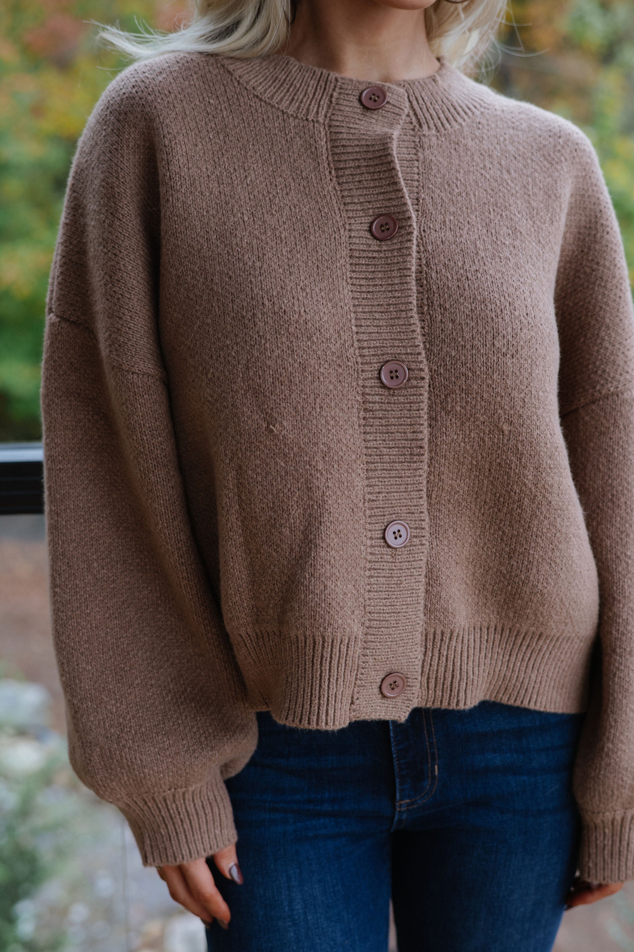 Dara Crewneck Cardigan-Brown