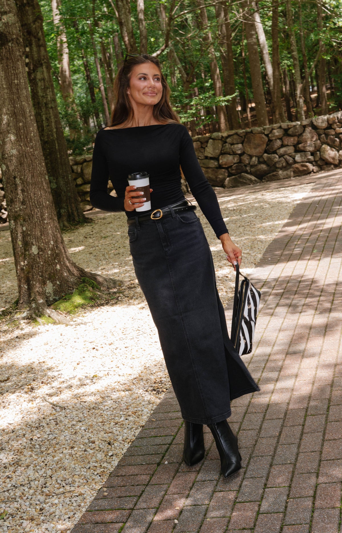 Miley Side Slit Midi Skirt-Black