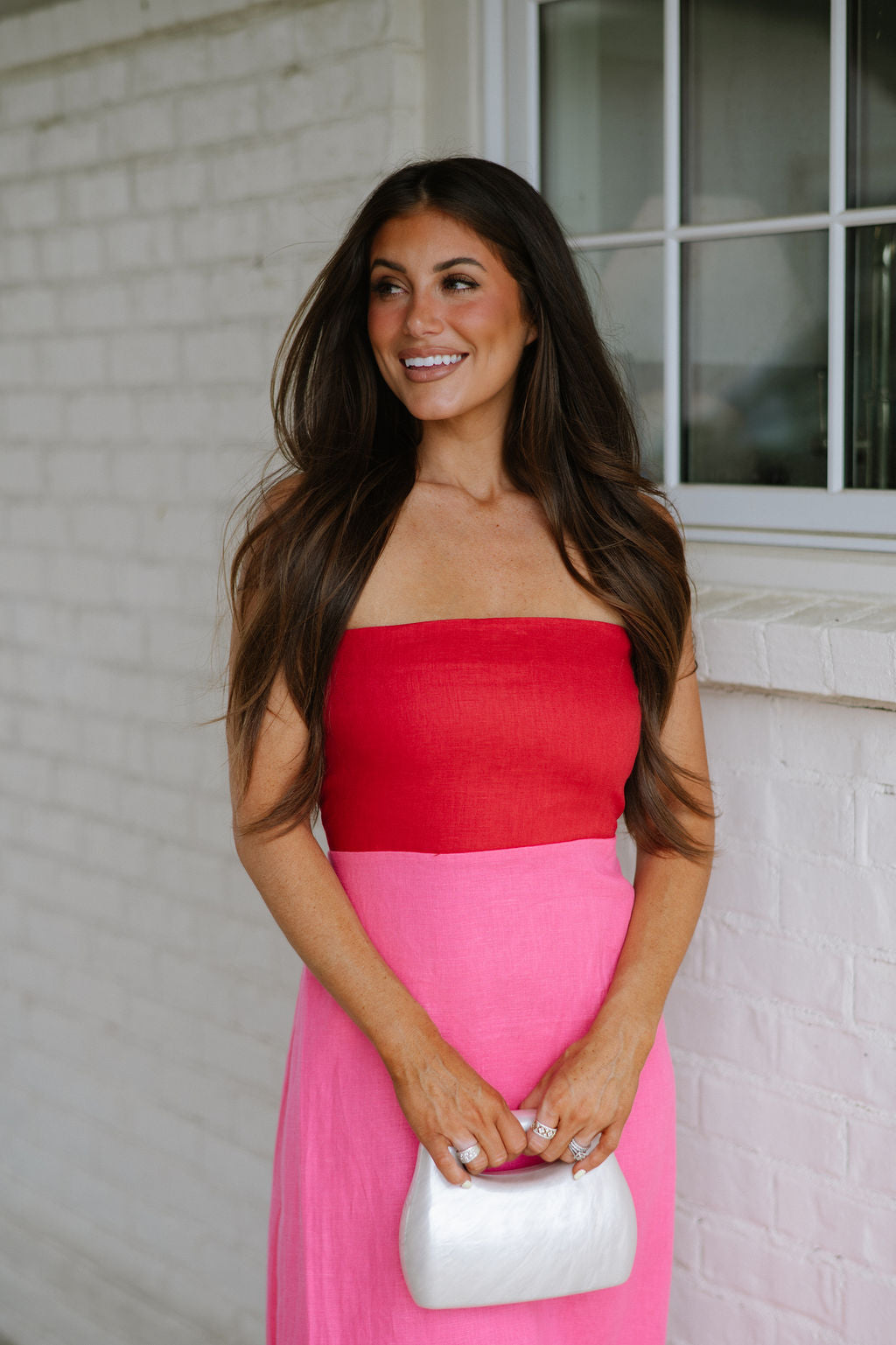 Rinley Colorblock Dress-Red/Hot Pink