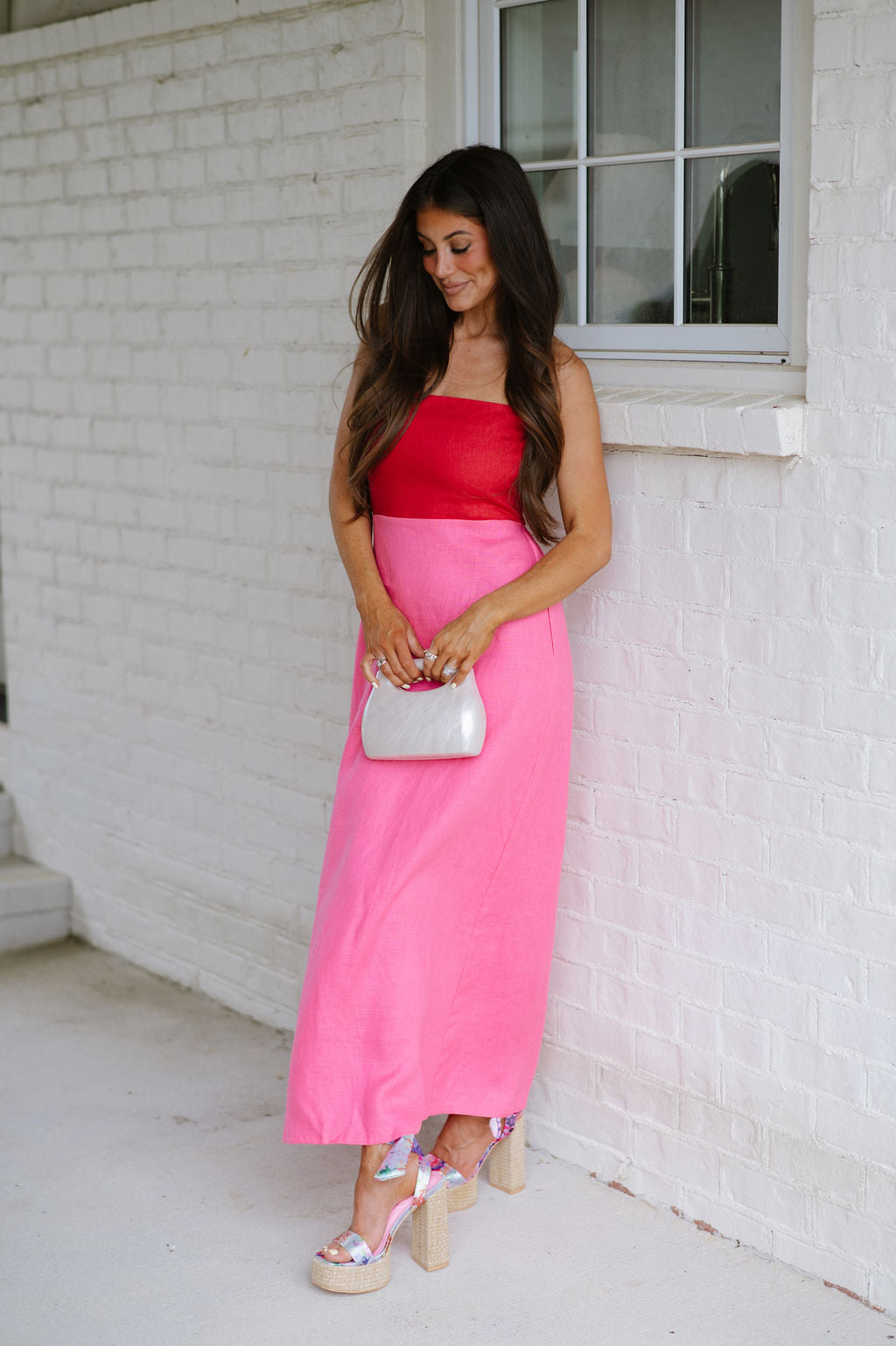 Rinley Colorblock Dress-Red/Hot Pink