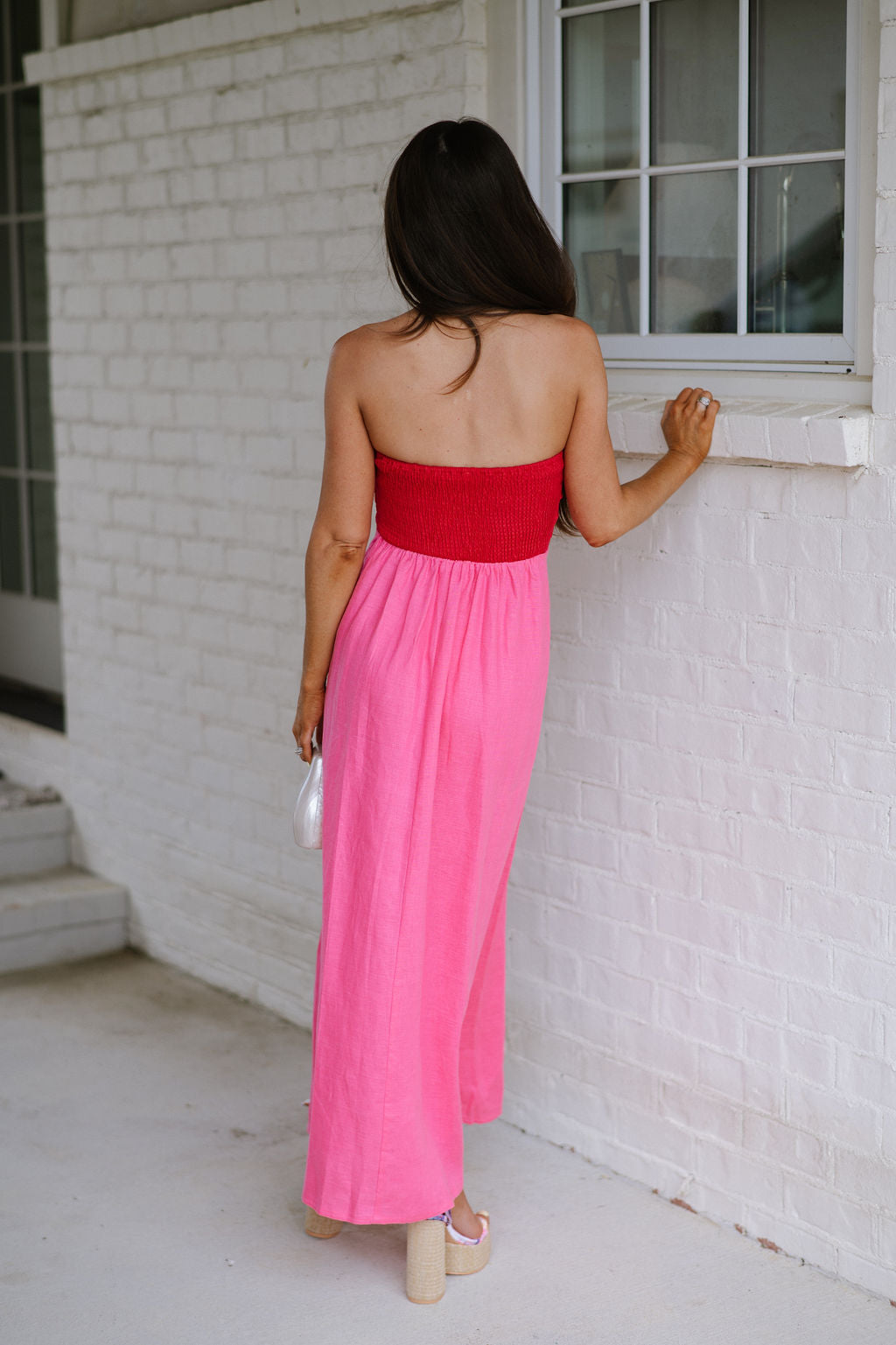 Rinley Colorblock Dress-Red/Hot Pink
