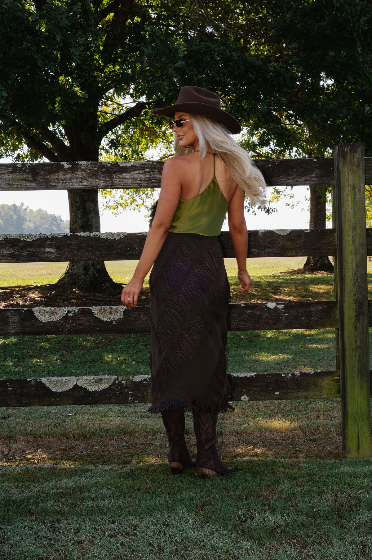 Kaylee Fringe Midi Skirt-Brown