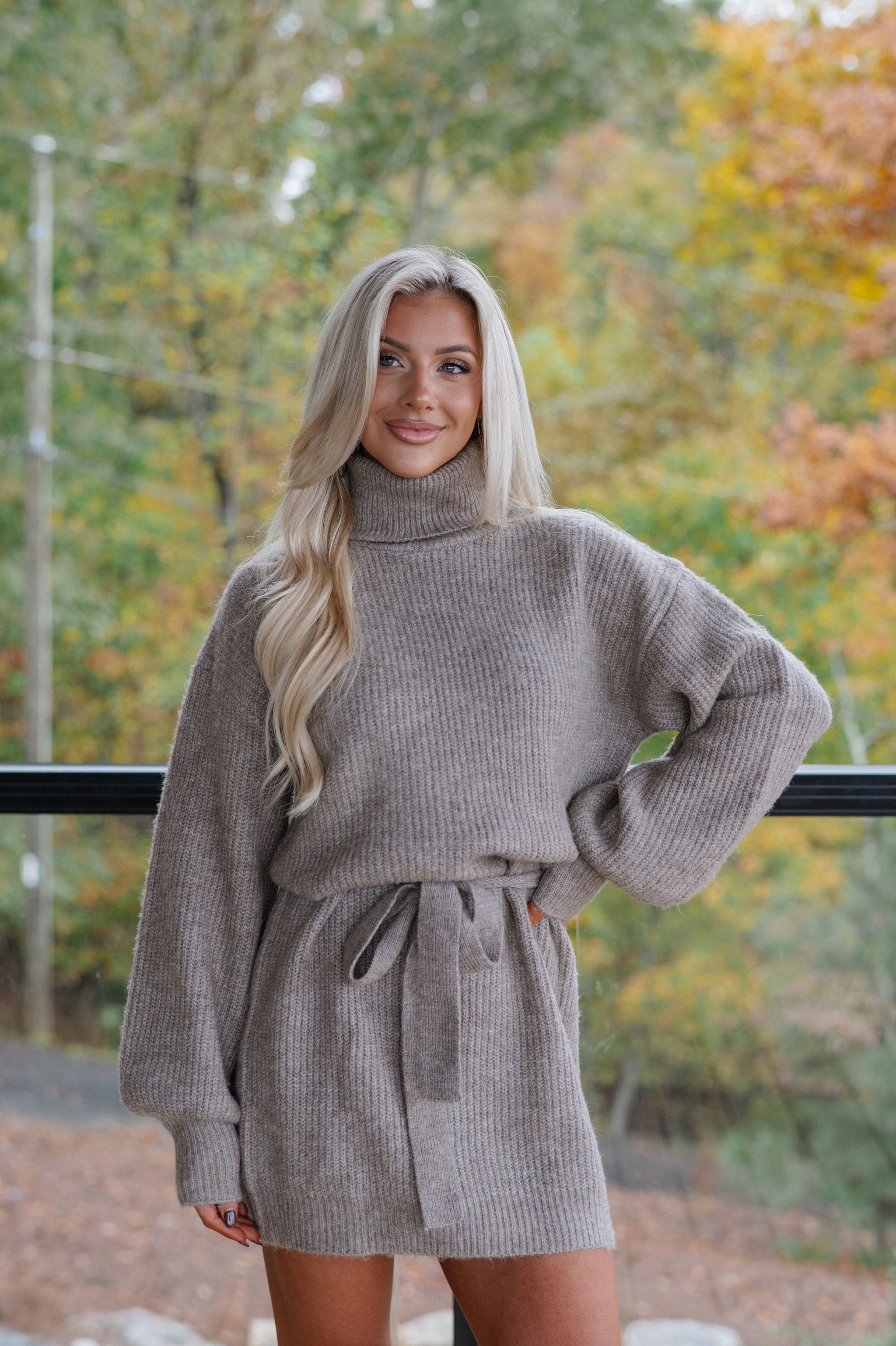 Audrina Sweater Dress-Taupe