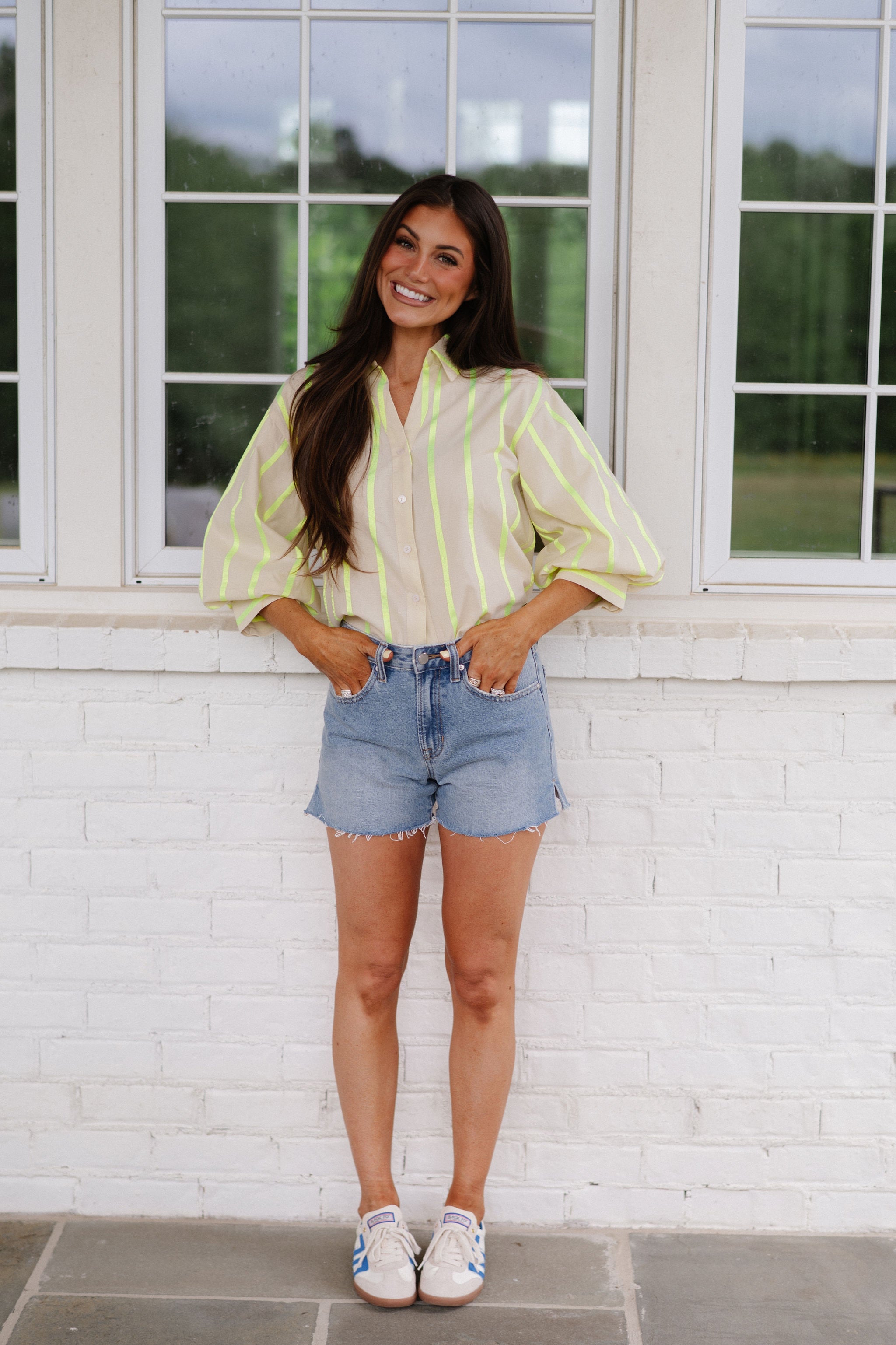 Neon Striped Top-Beige Multi