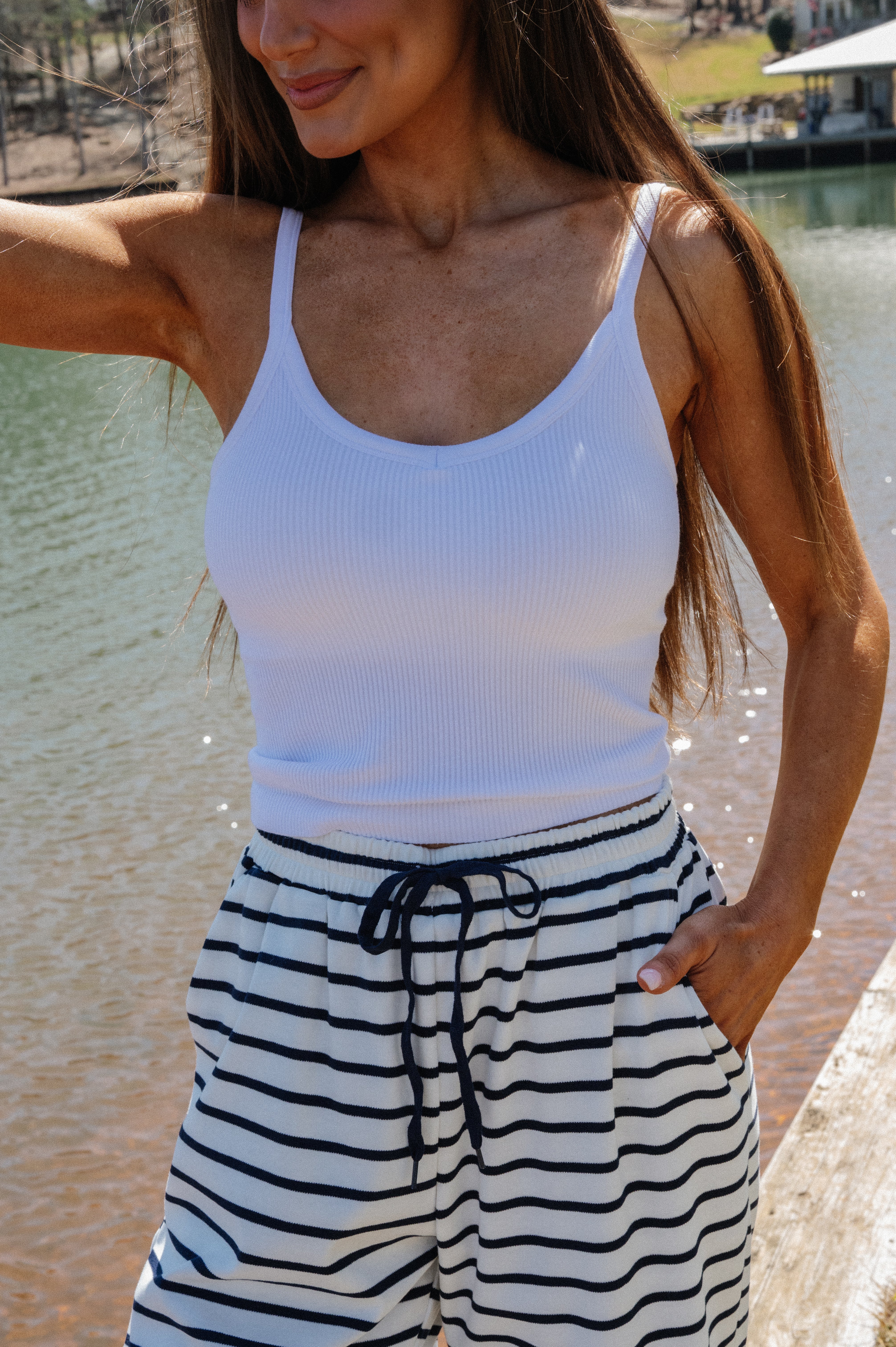 Ribbed Padded Tank Top-White