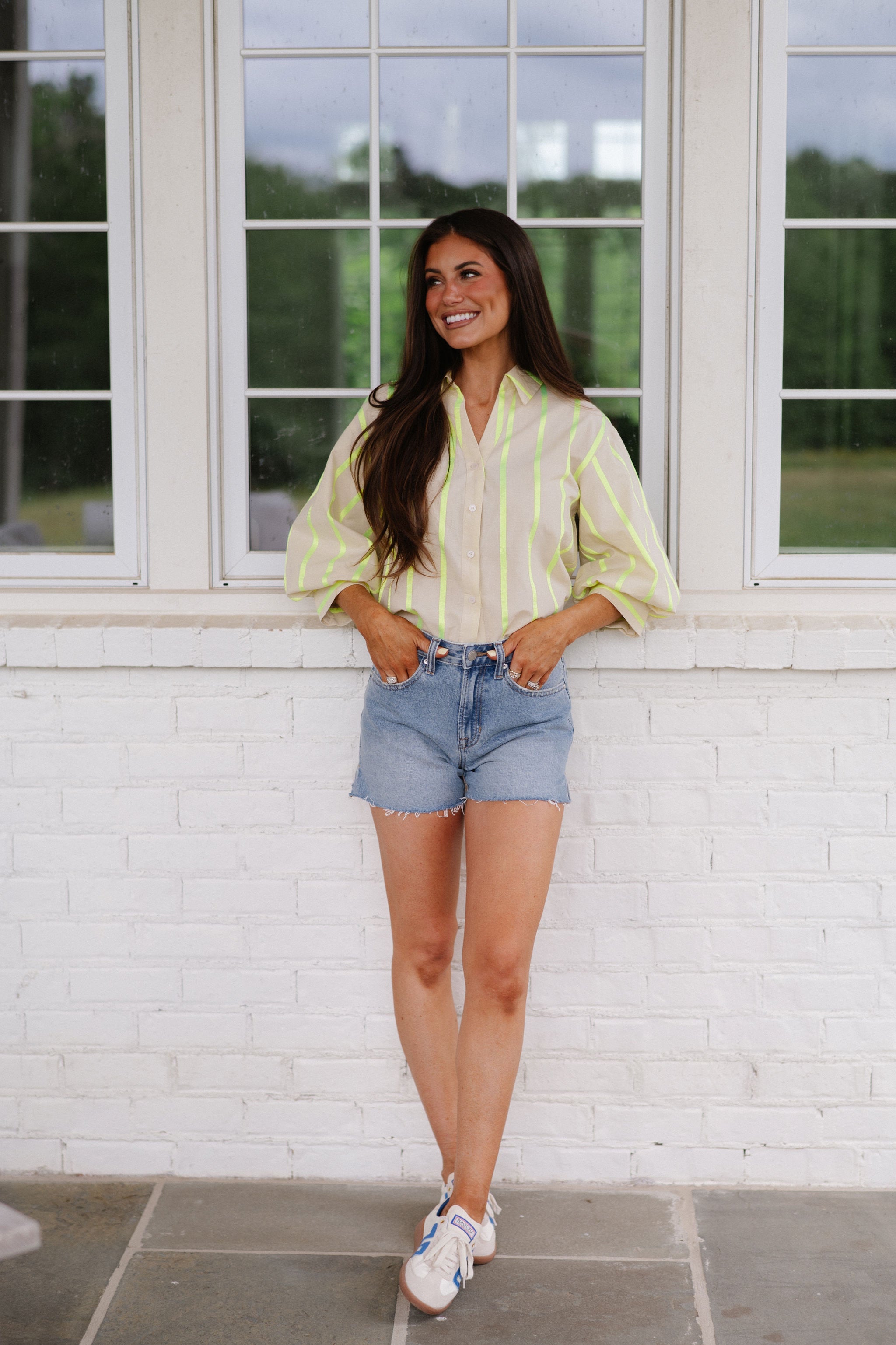 Neon Striped Top-Beige Multi