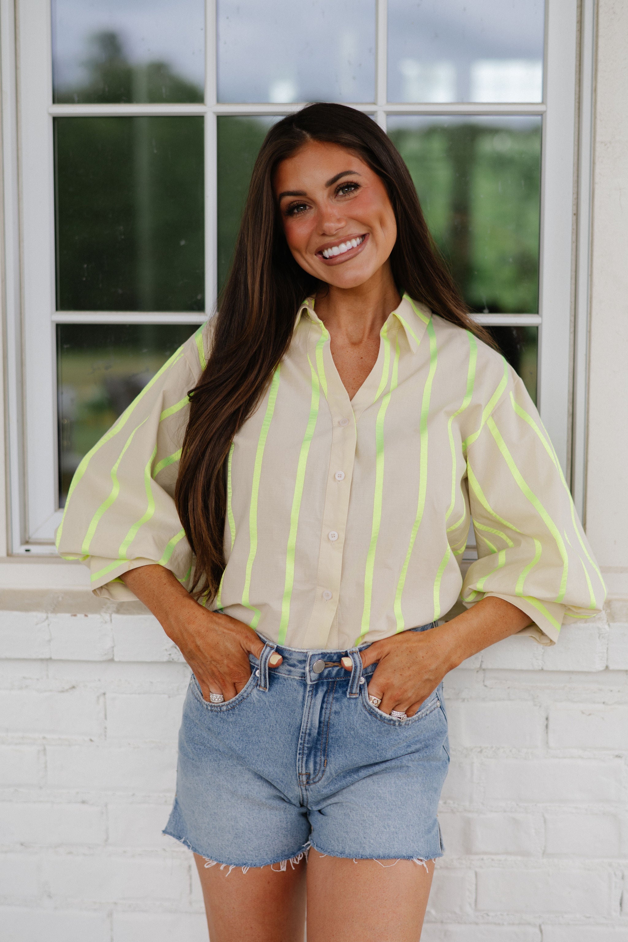 Neon Striped Top-Beige Multi