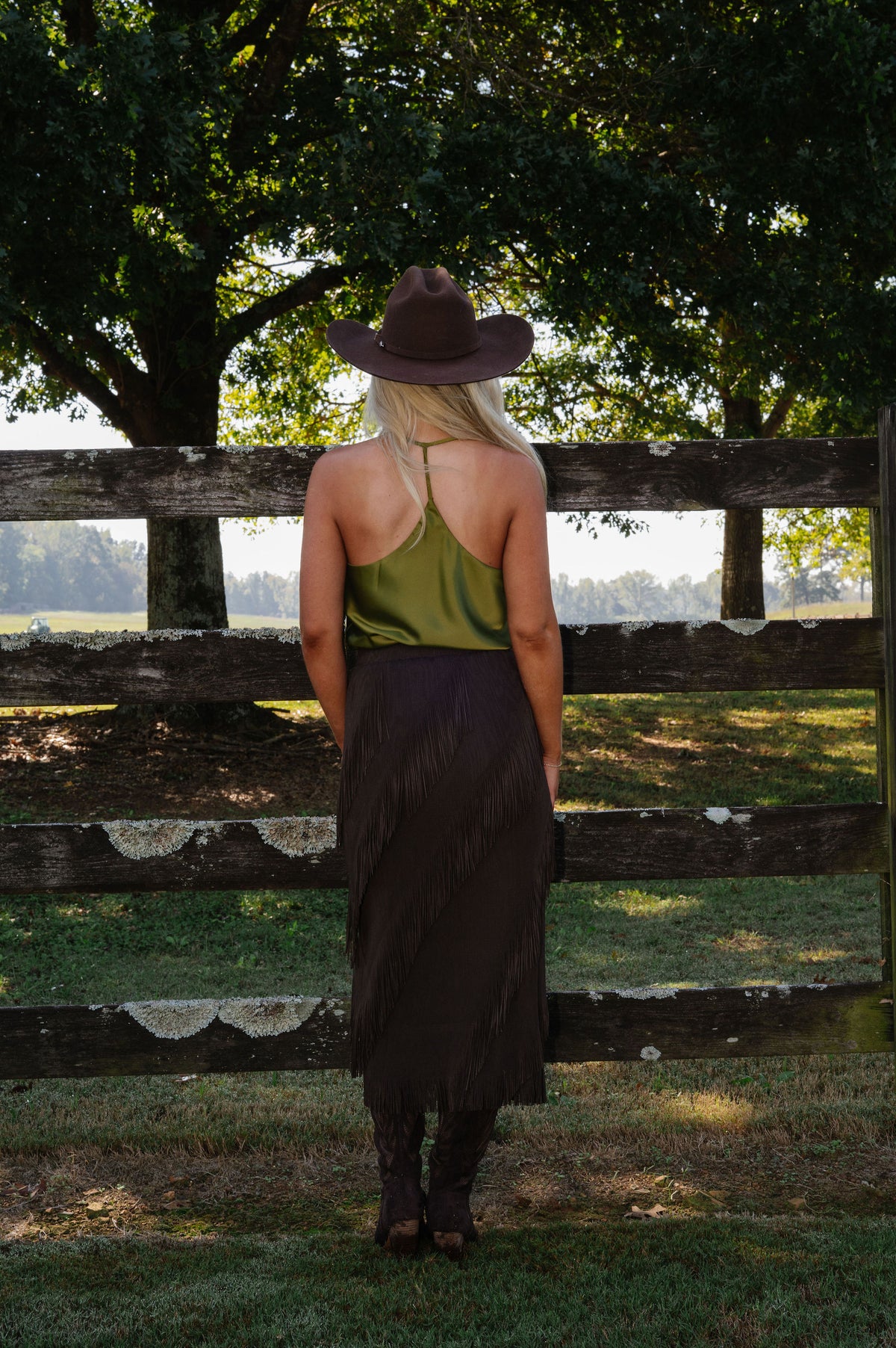Kaylee Fringe Midi Skirt-Brown