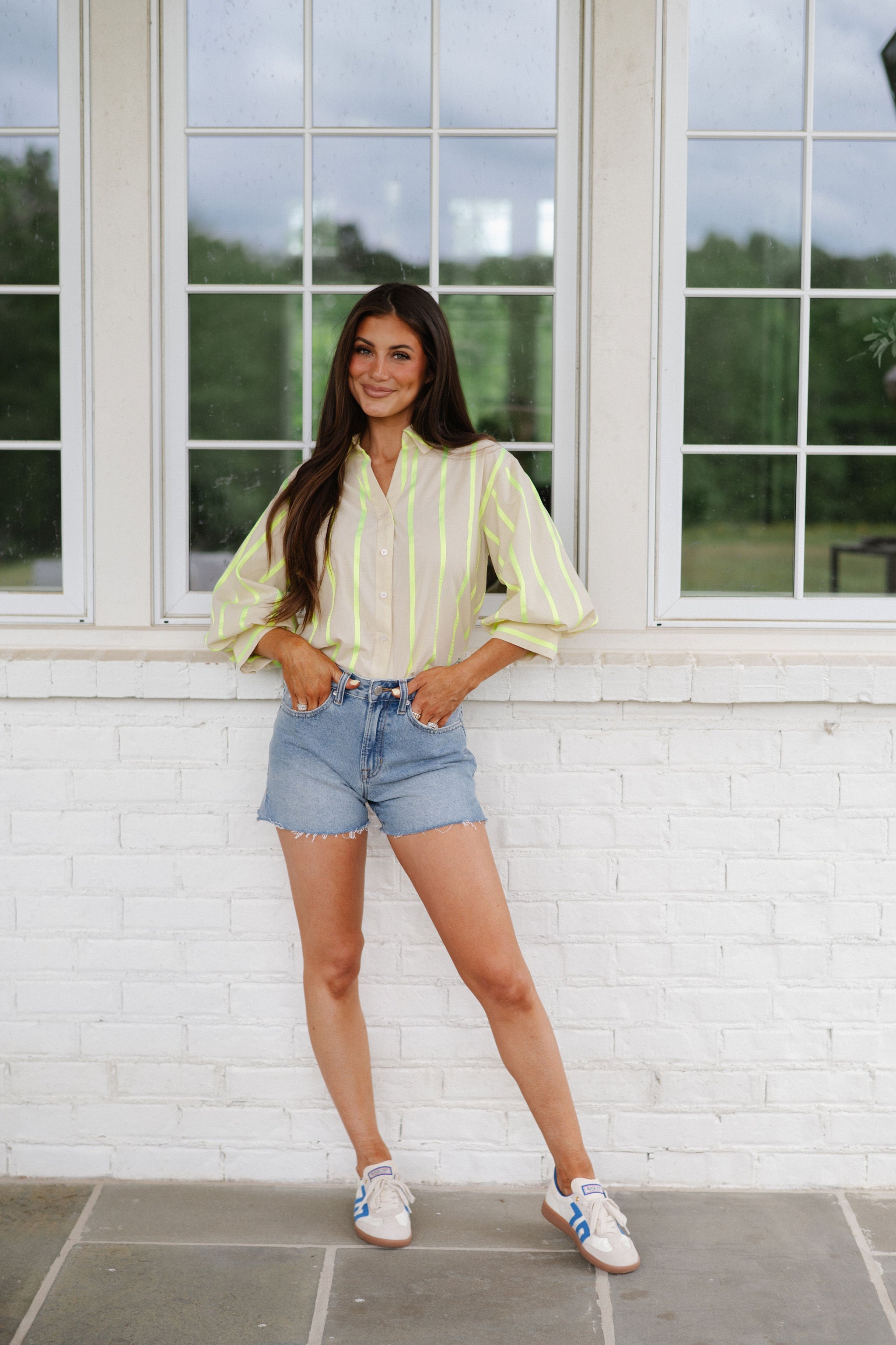 Neon Striped Top-Beige Multi