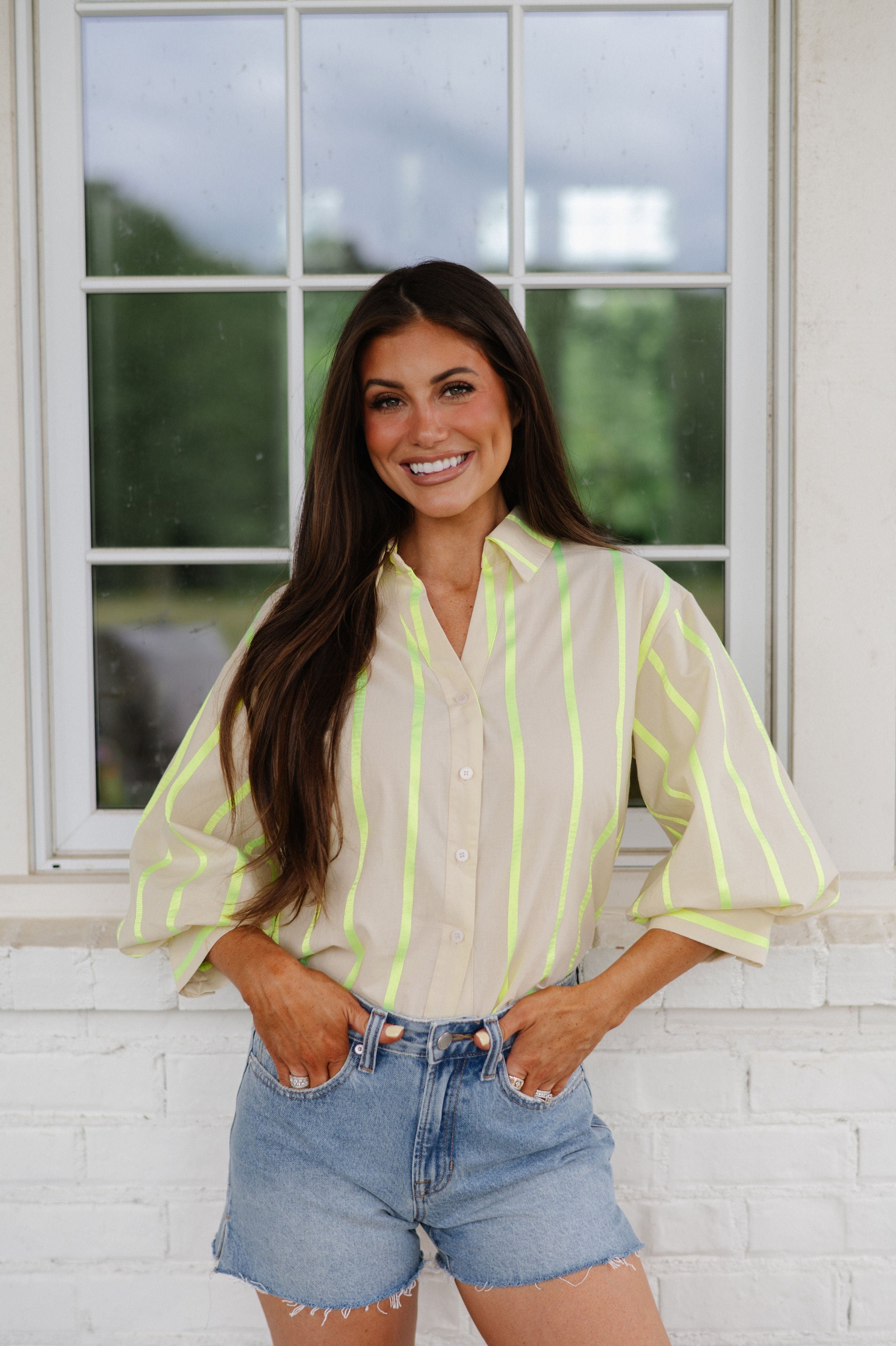 Neon Striped Top-Beige Multi