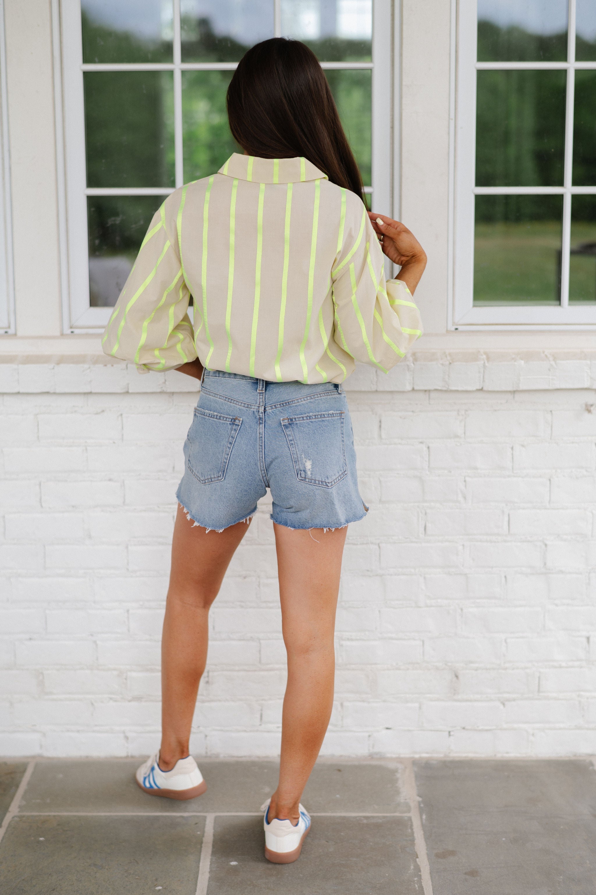 Neon Striped Top-Beige Multi