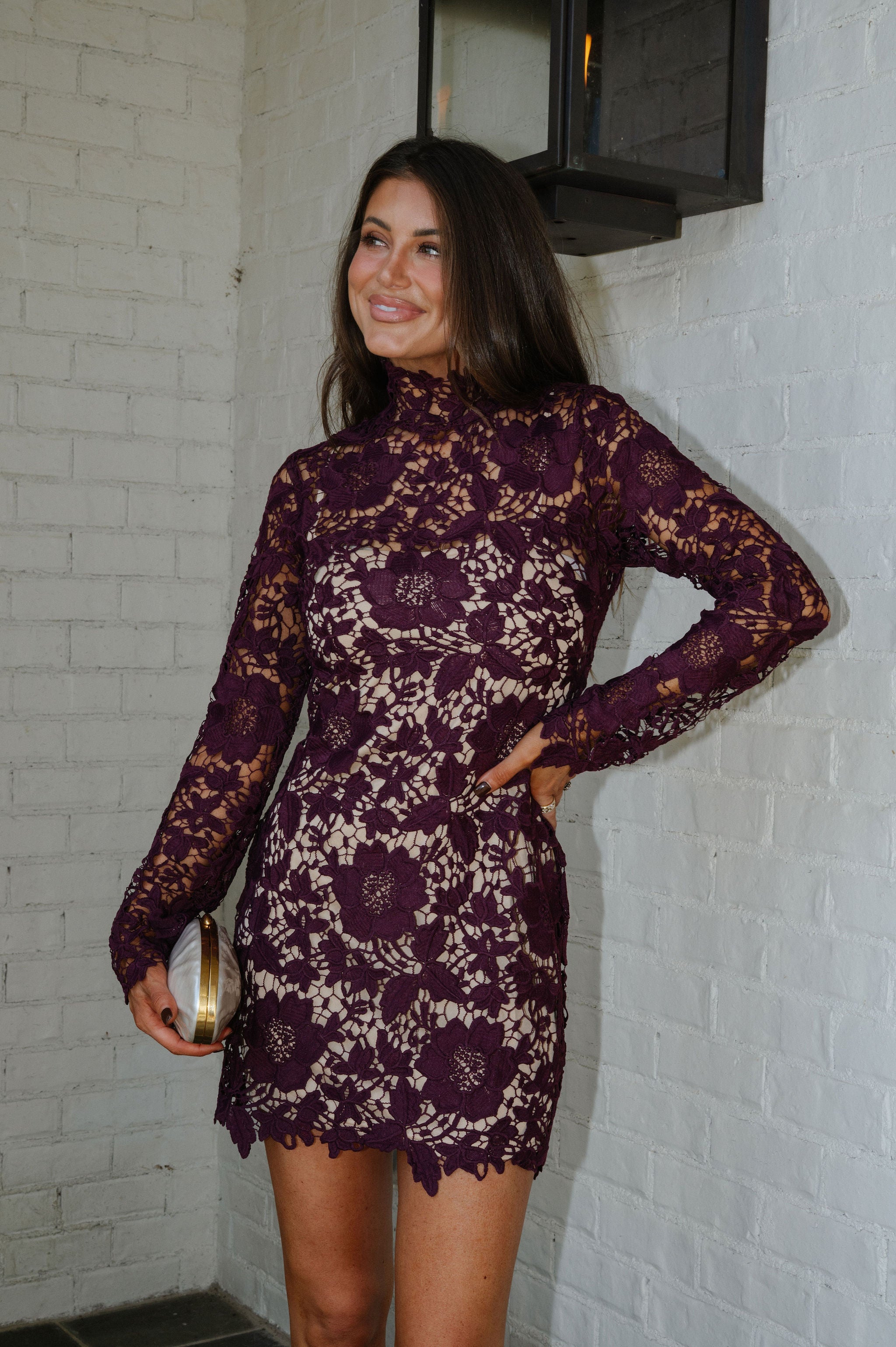 Yancy Lace Mini Dress-Burgundy