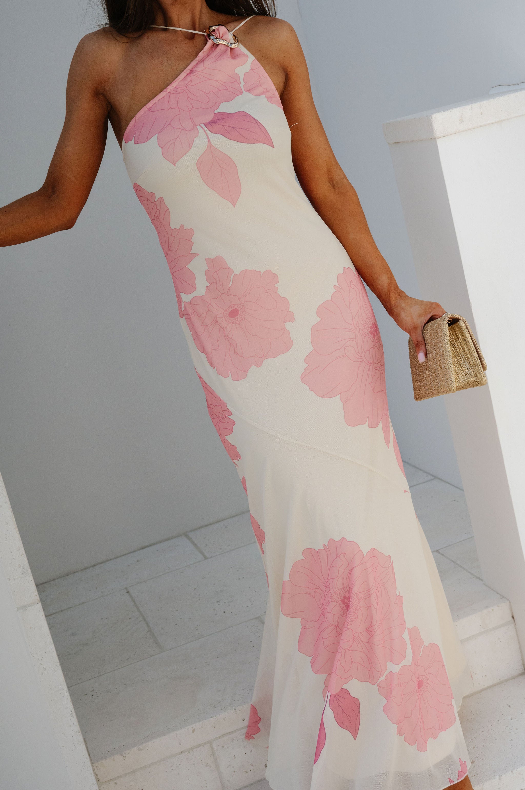 Lexi One Shoulder Maxi Dress-Pink