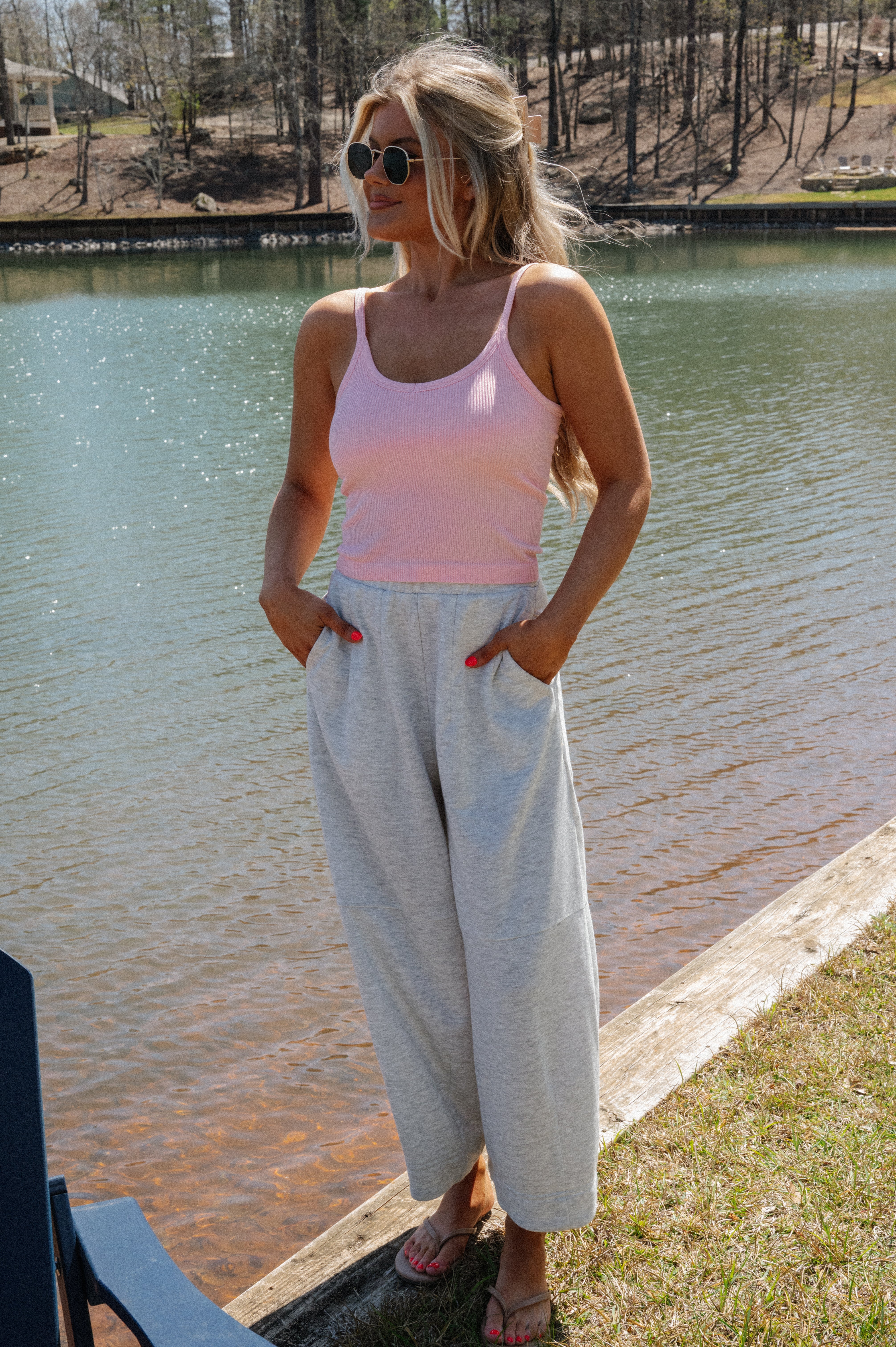 Ribbed Padded Tank Top-Powder Pink