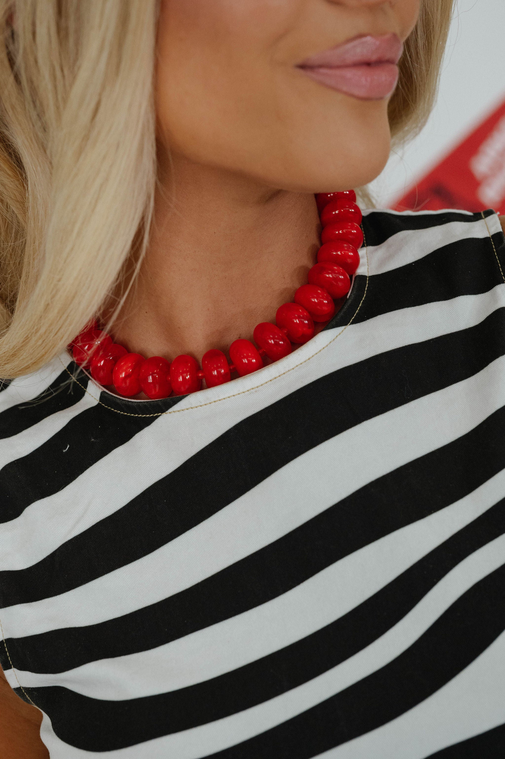 Crew Chunky Beaded Necklace-Red