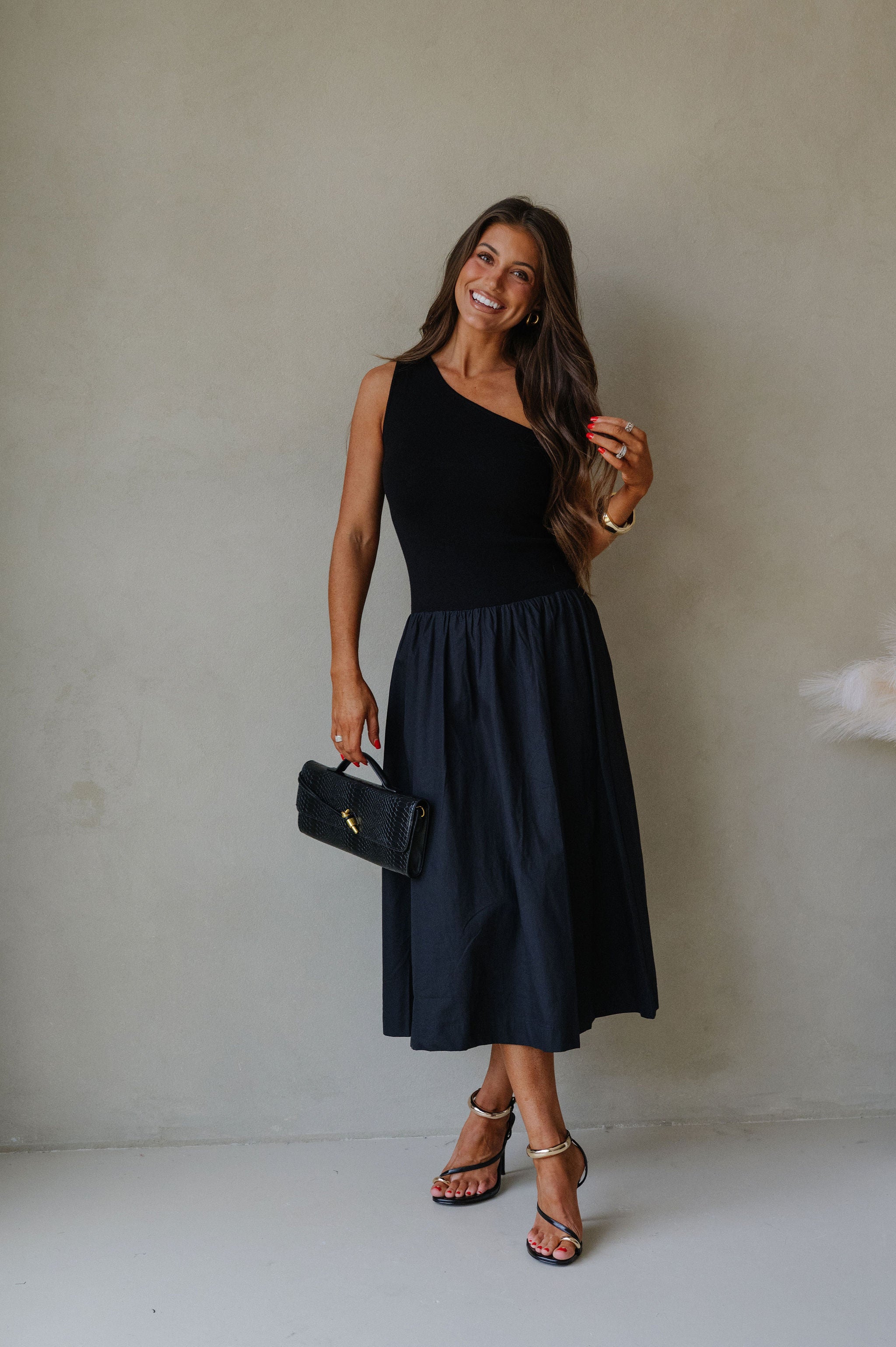 Hosanna One Shoulder Contrasted Dress-Black