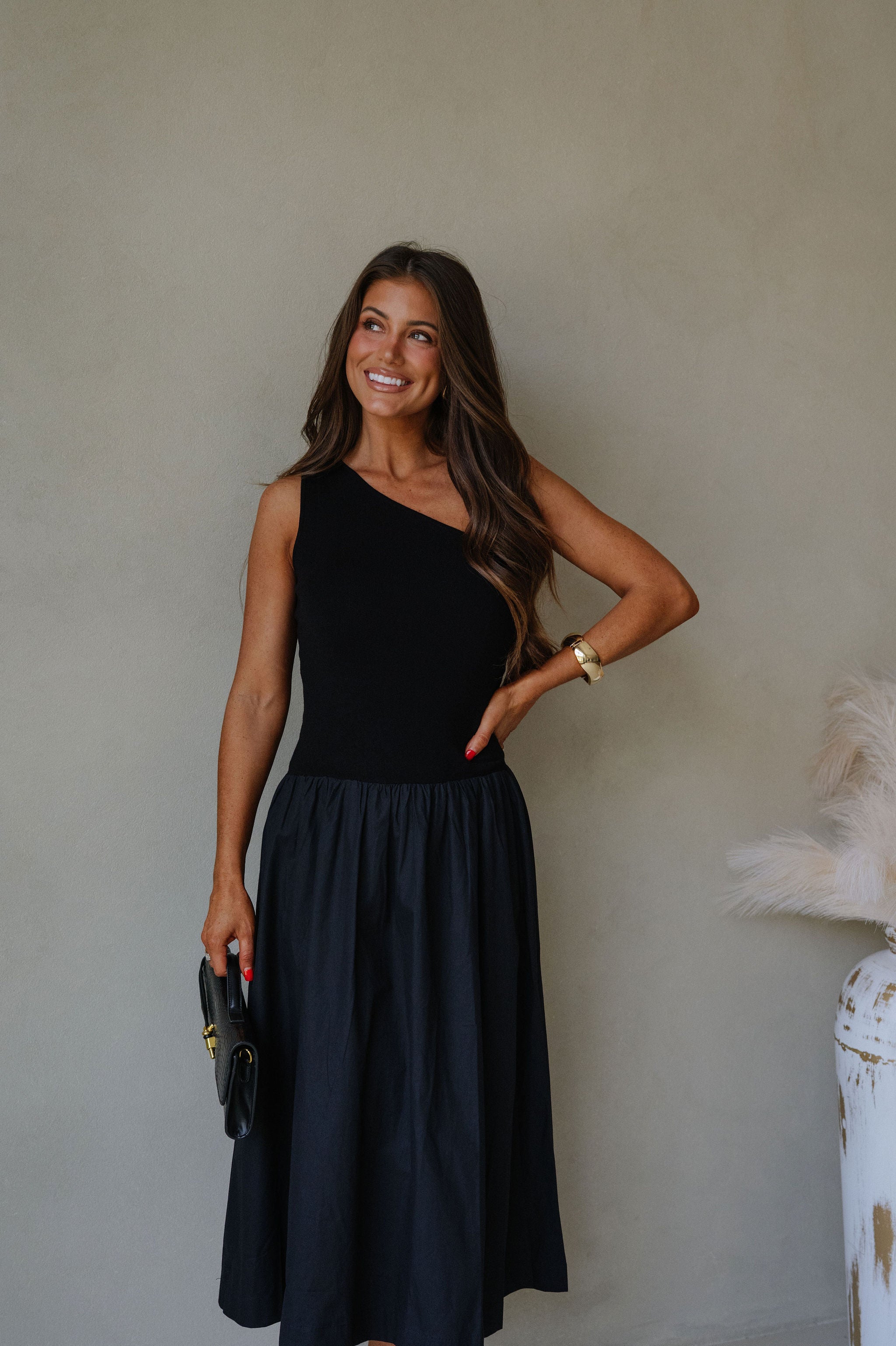 Hosanna One Shoulder Contrasted Dress-Black