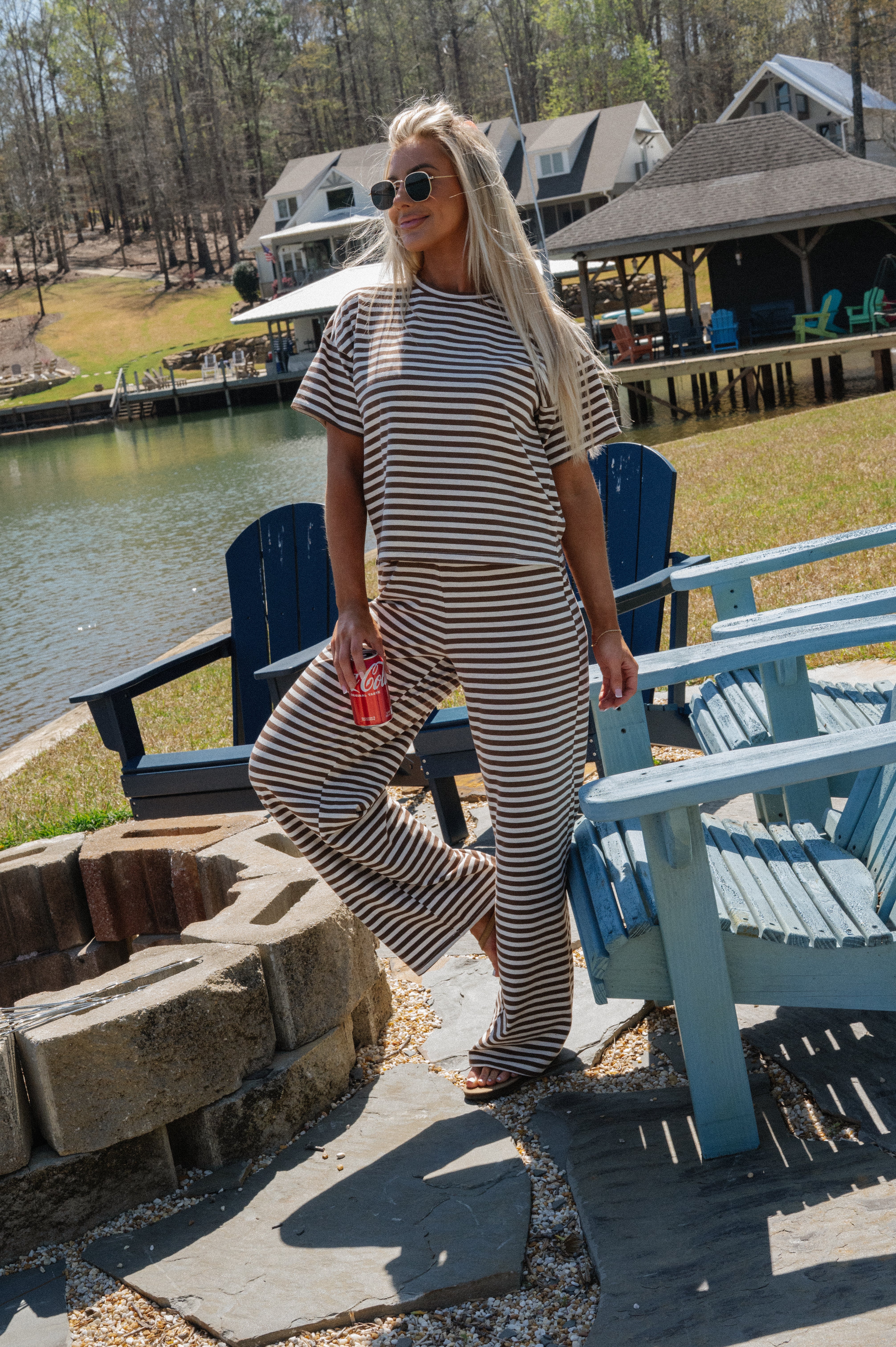 Sam Striped Pants Set-Brown