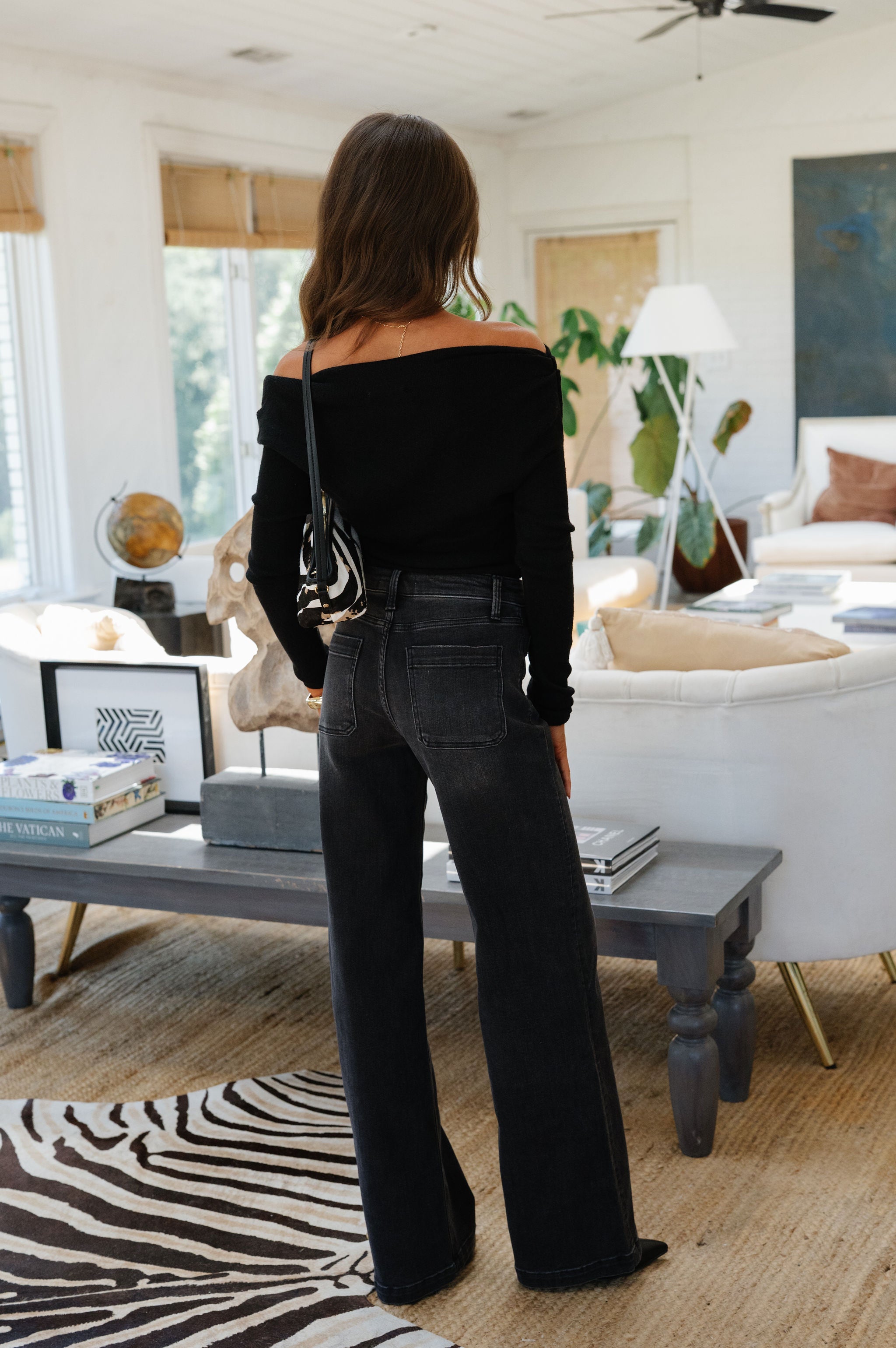 Knit Off the Shoulder Draped Top-Black