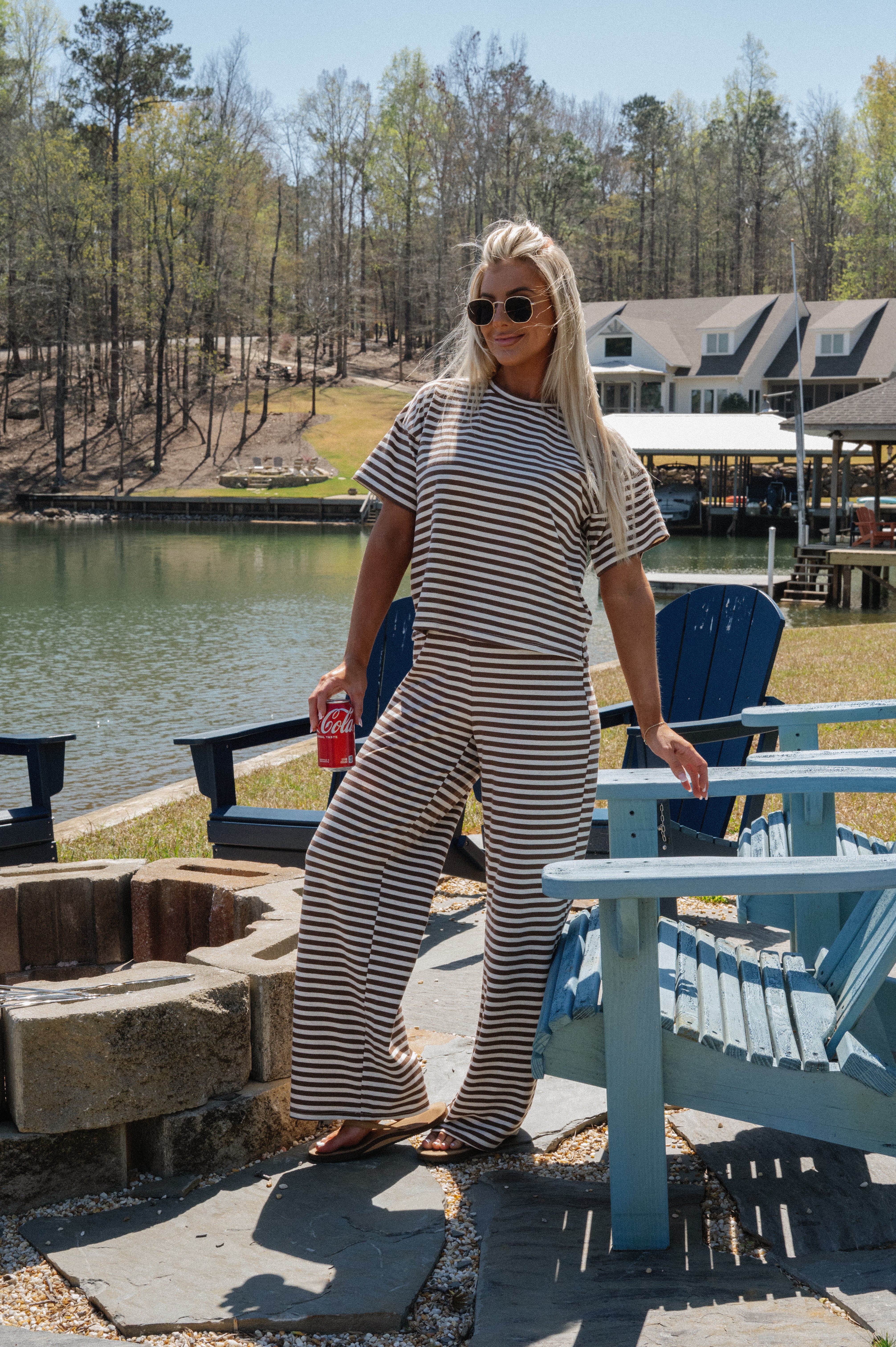 Sam Striped Pants Set-Brown