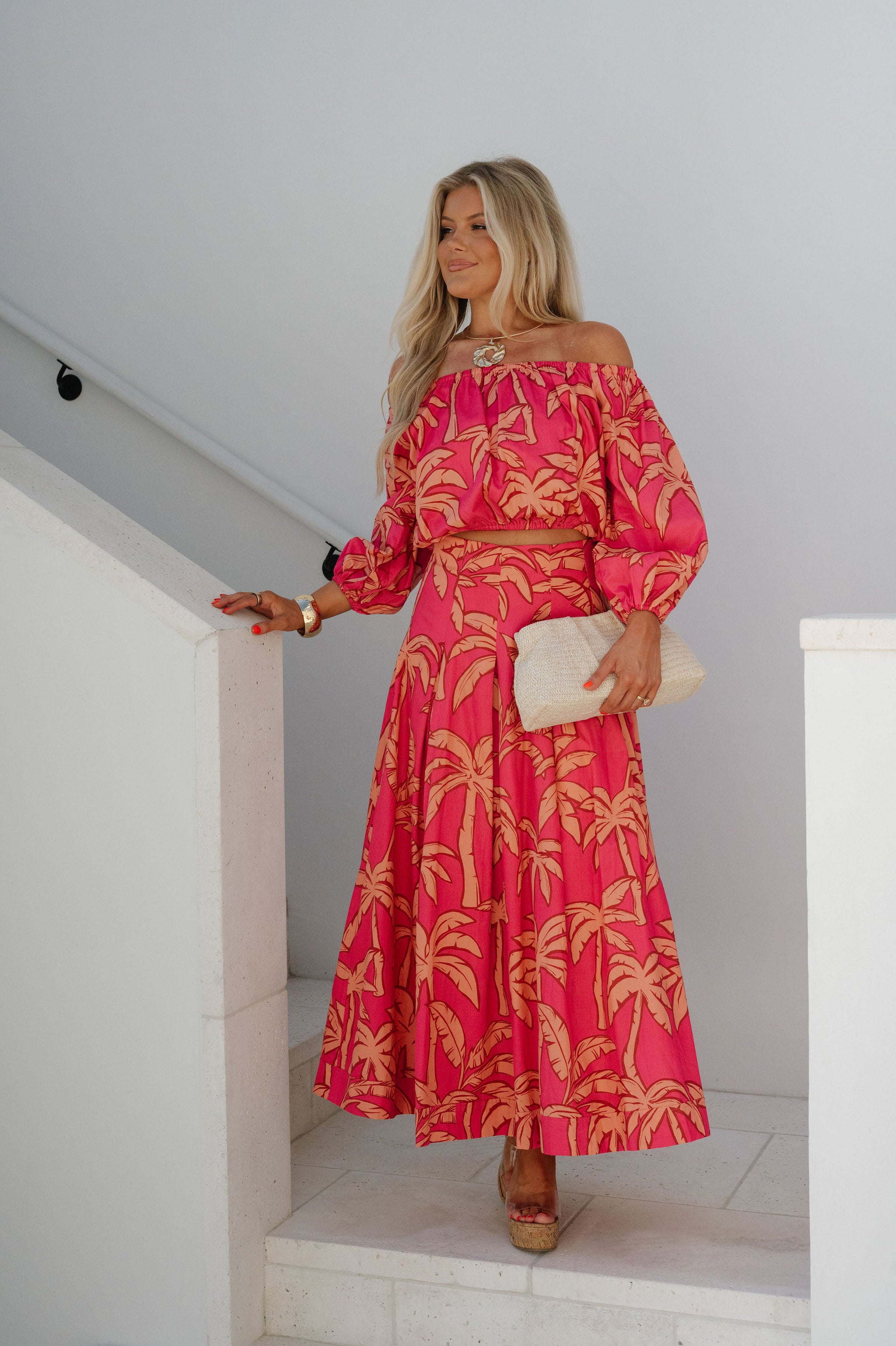 Kailani OTS Floral Skirt Set-Pink
