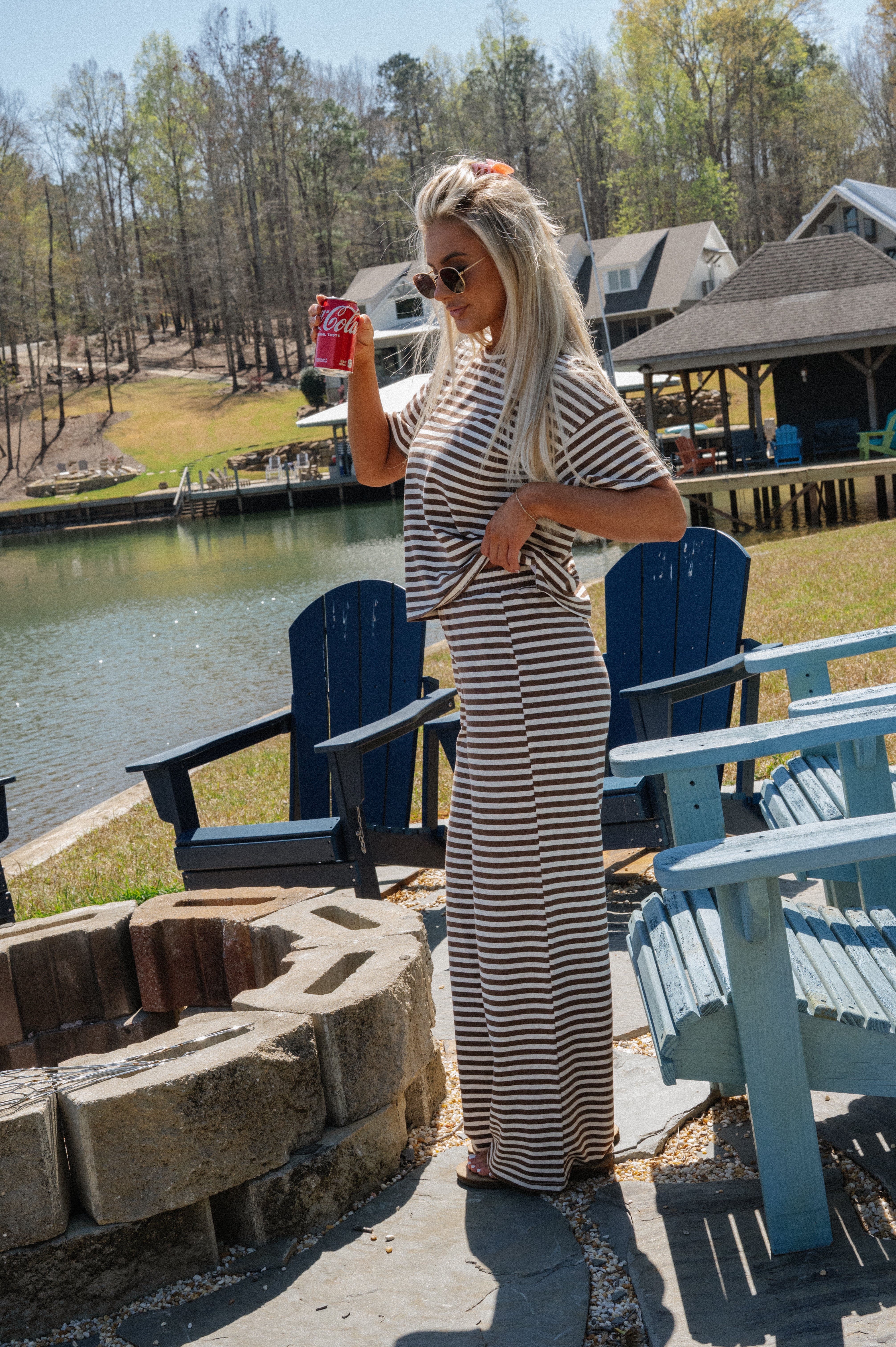 Sam Striped Pants Set-Brown