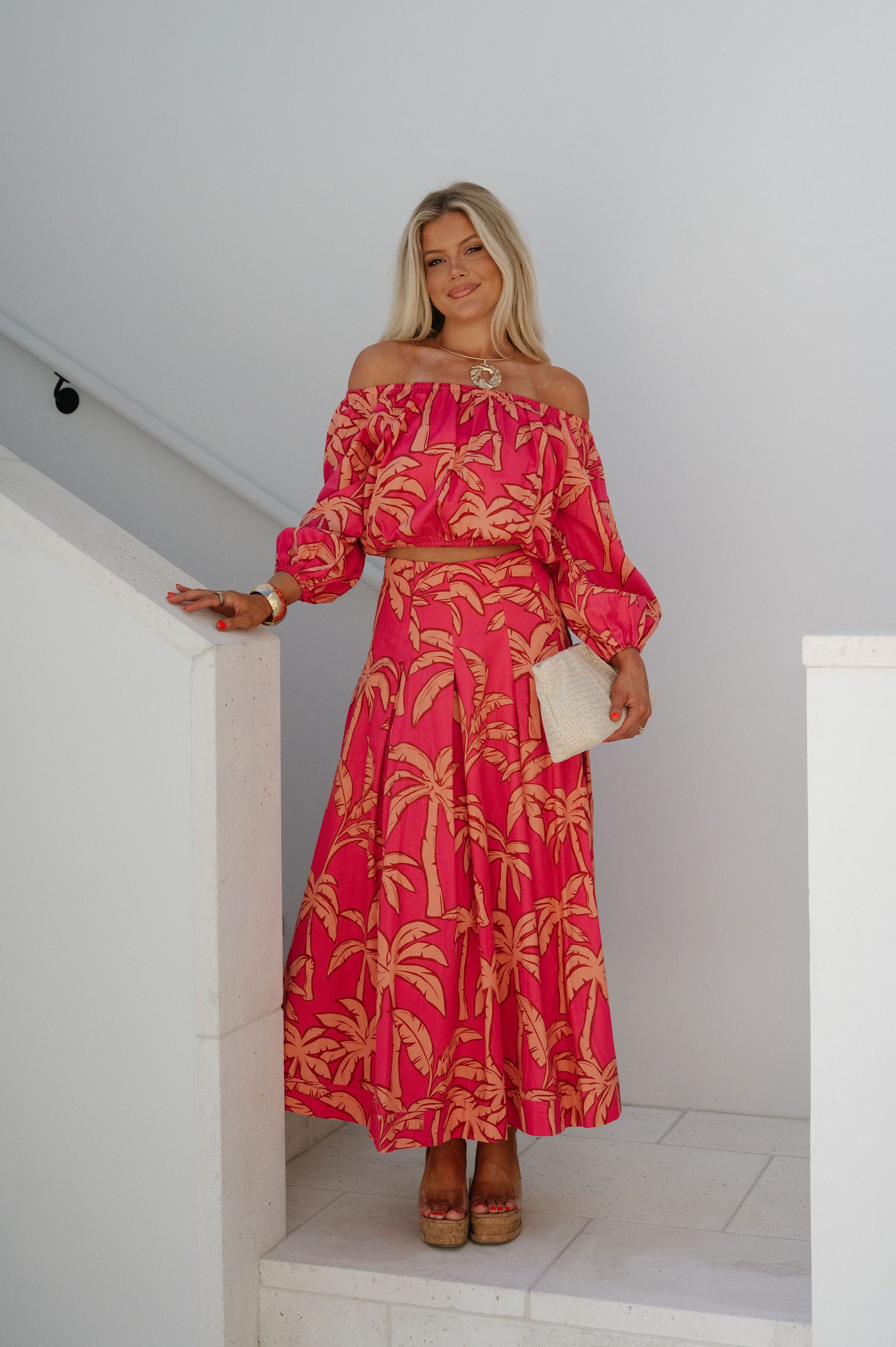 Kailani OTS Floral Skirt Set-Pink