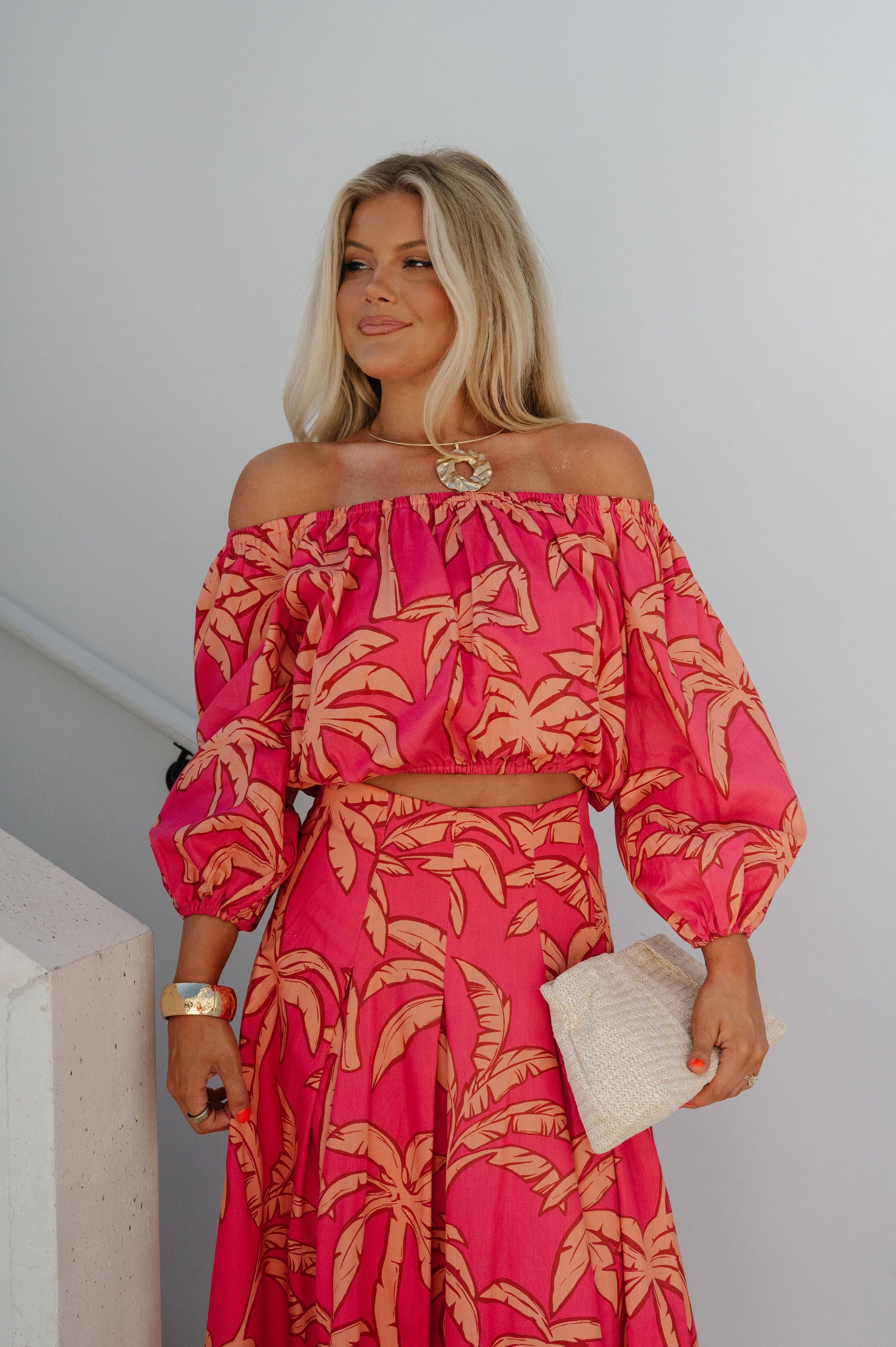 Kailani OTS Floral Skirt Set-Pink