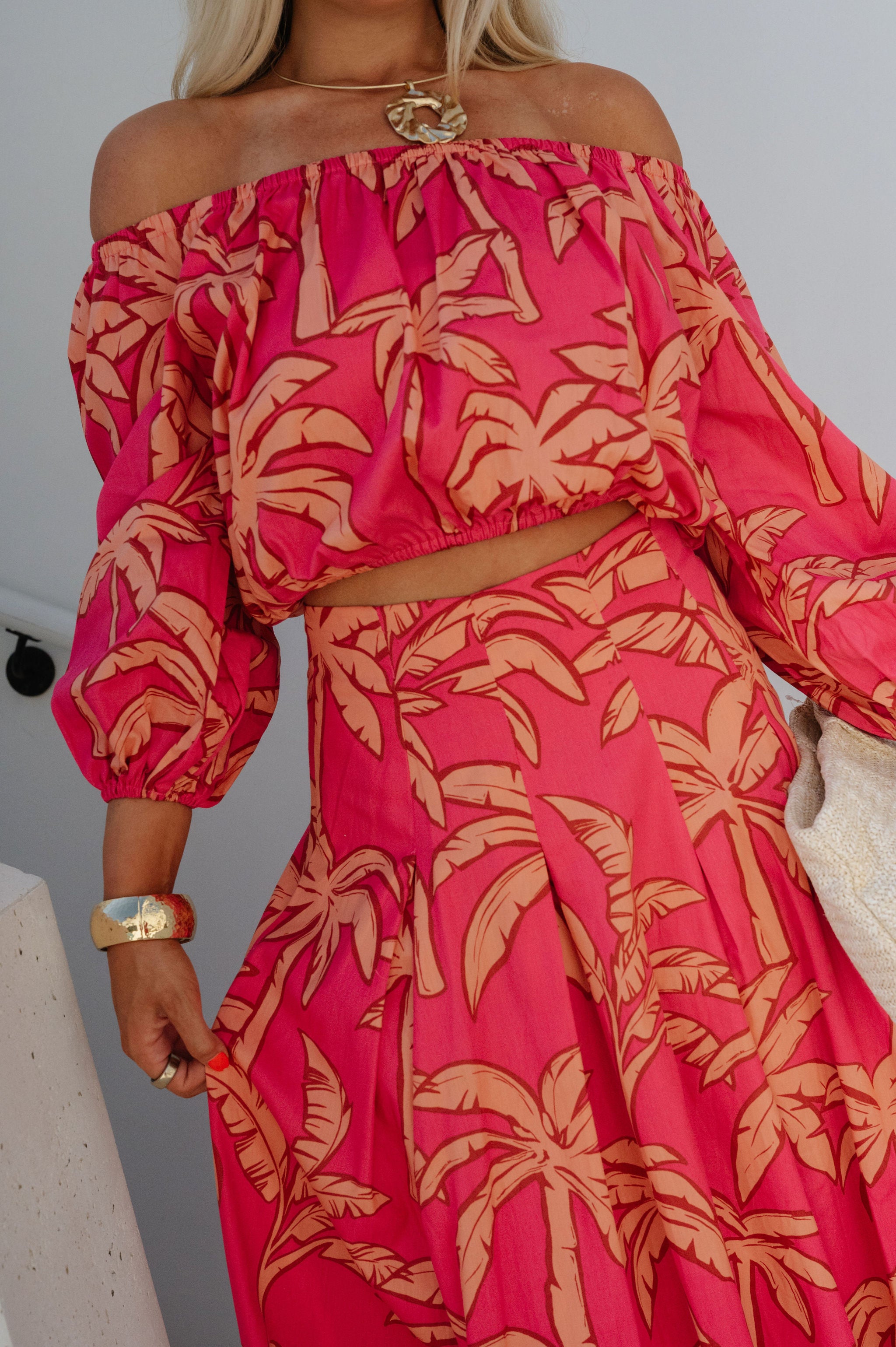 Kailani OTS Floral Skirt Set-Pink