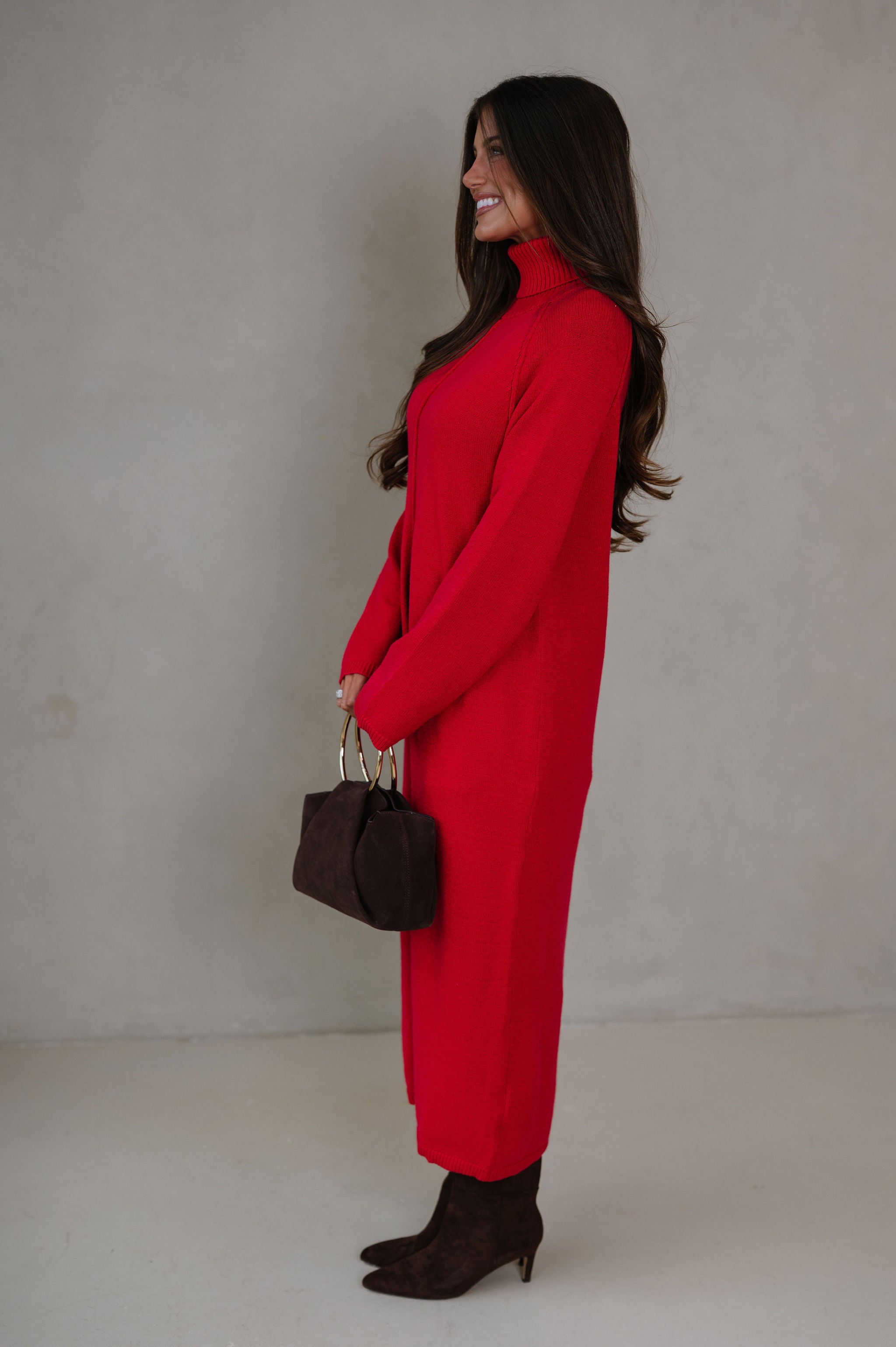 Split Hem Long Sweater-Red
