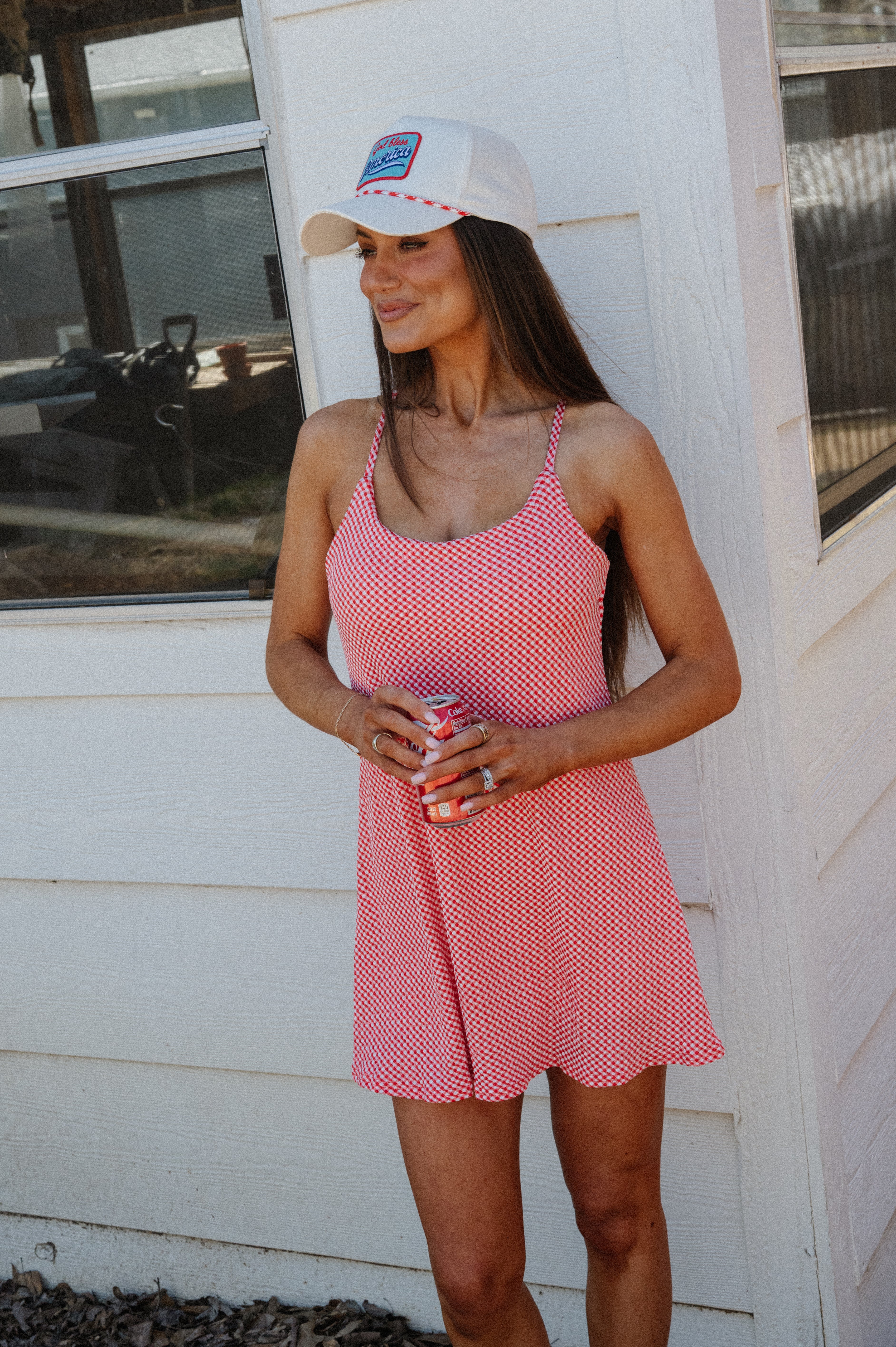 Textured Checkered Active Dress-Red/White