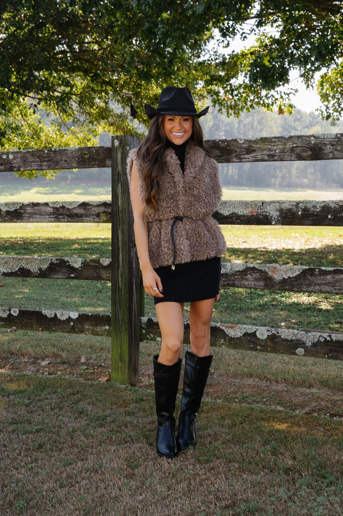 Faux Fur Belted Vest-Mocha