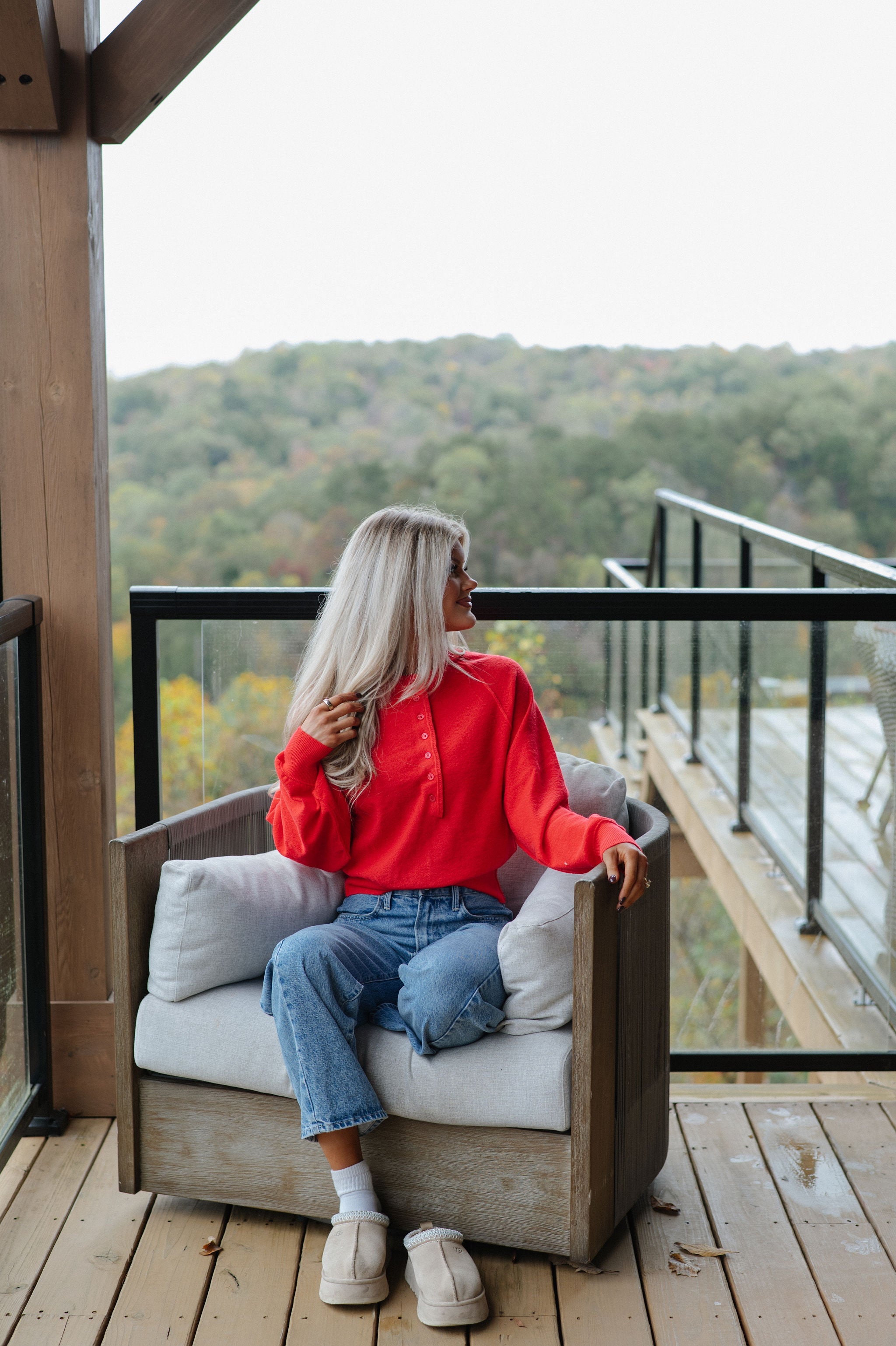 Candace Quarter Button Sweater-Red