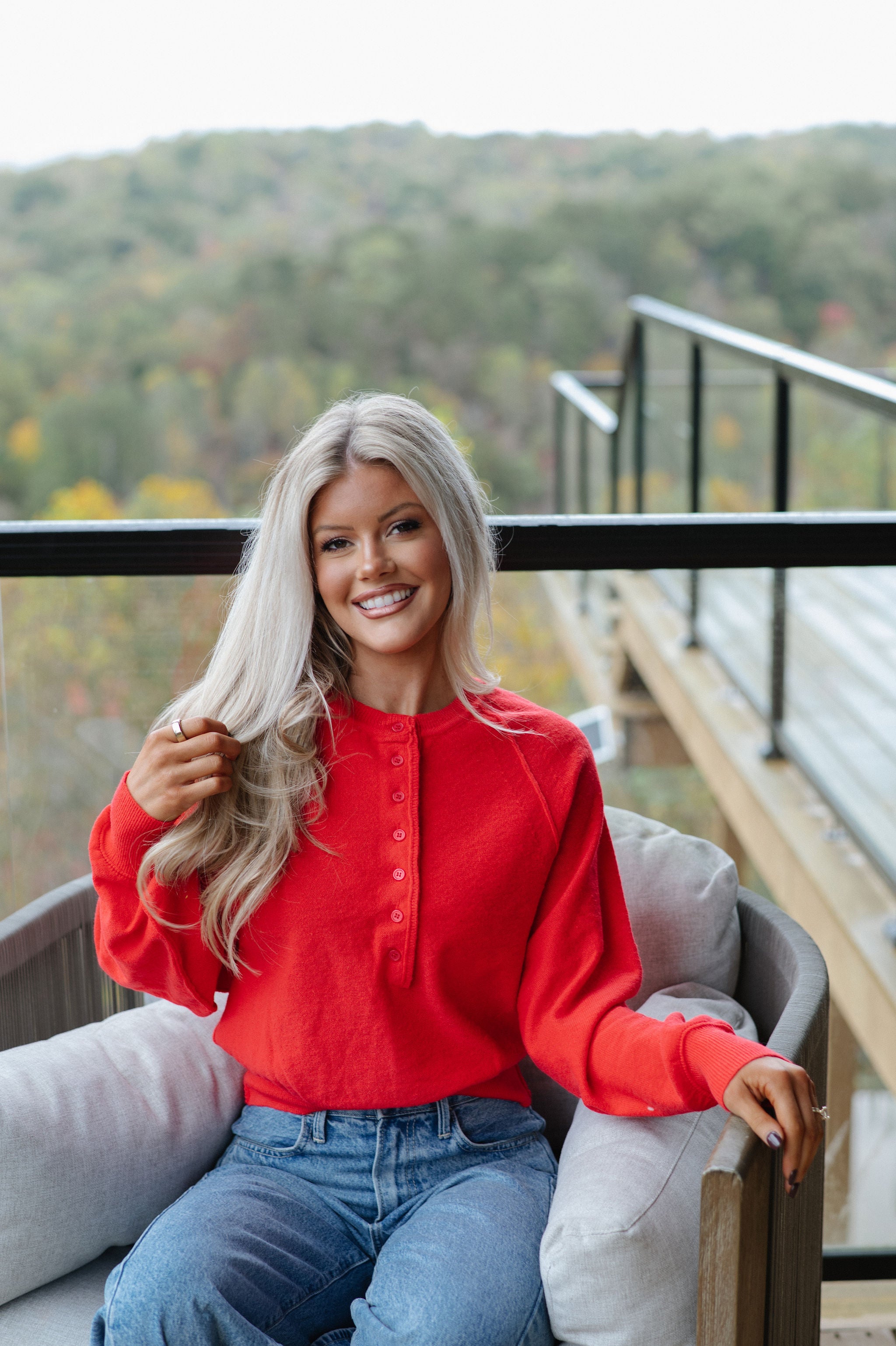 Candace Quarter Button Sweater-Red