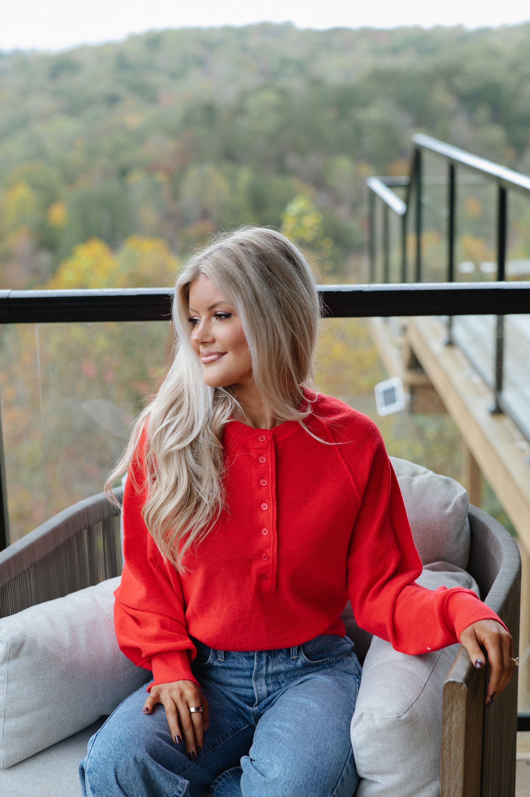 Candace Quarter Button Sweater-Red