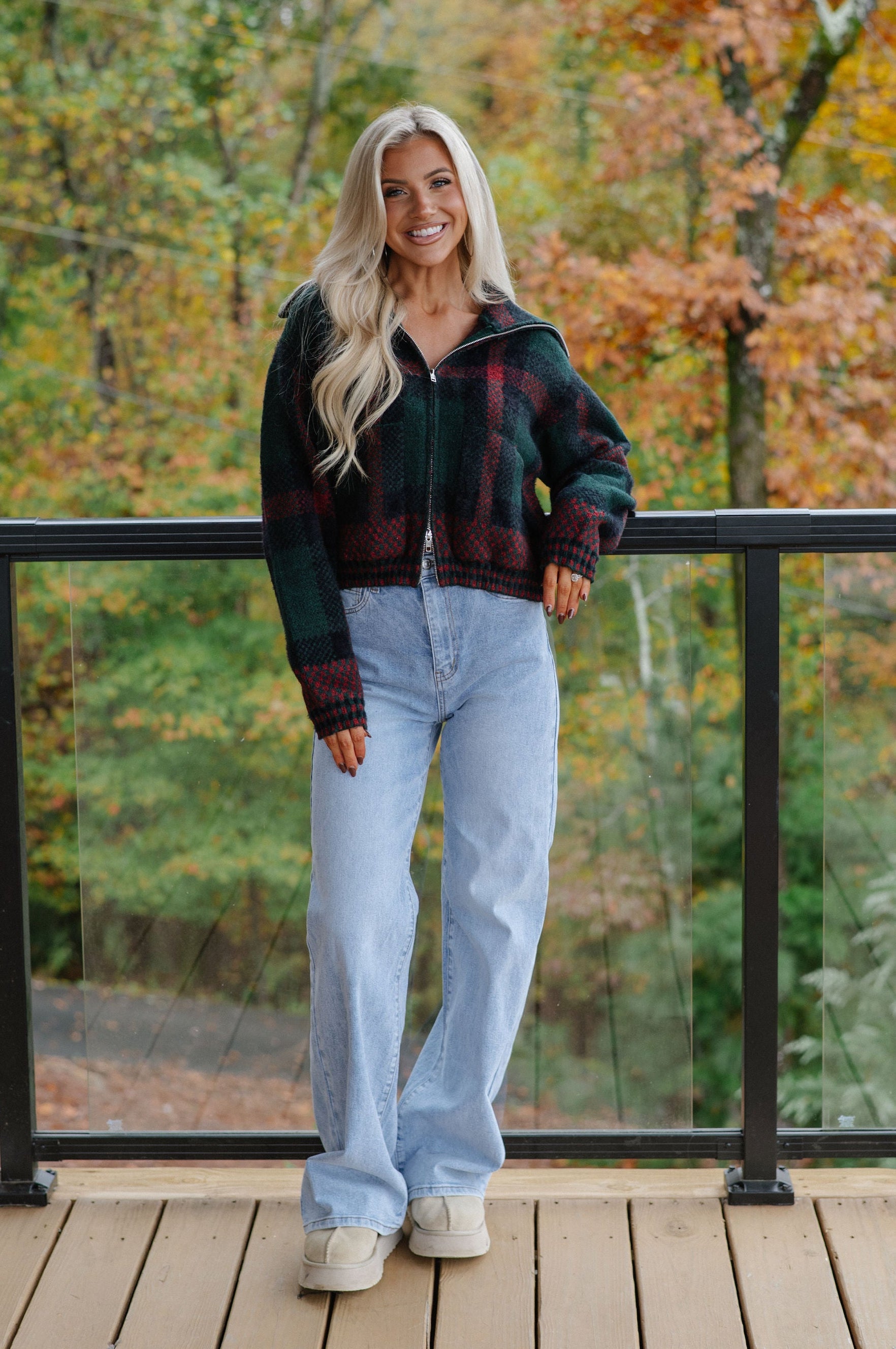 Kacie Plaid Jacket-Hunter Green