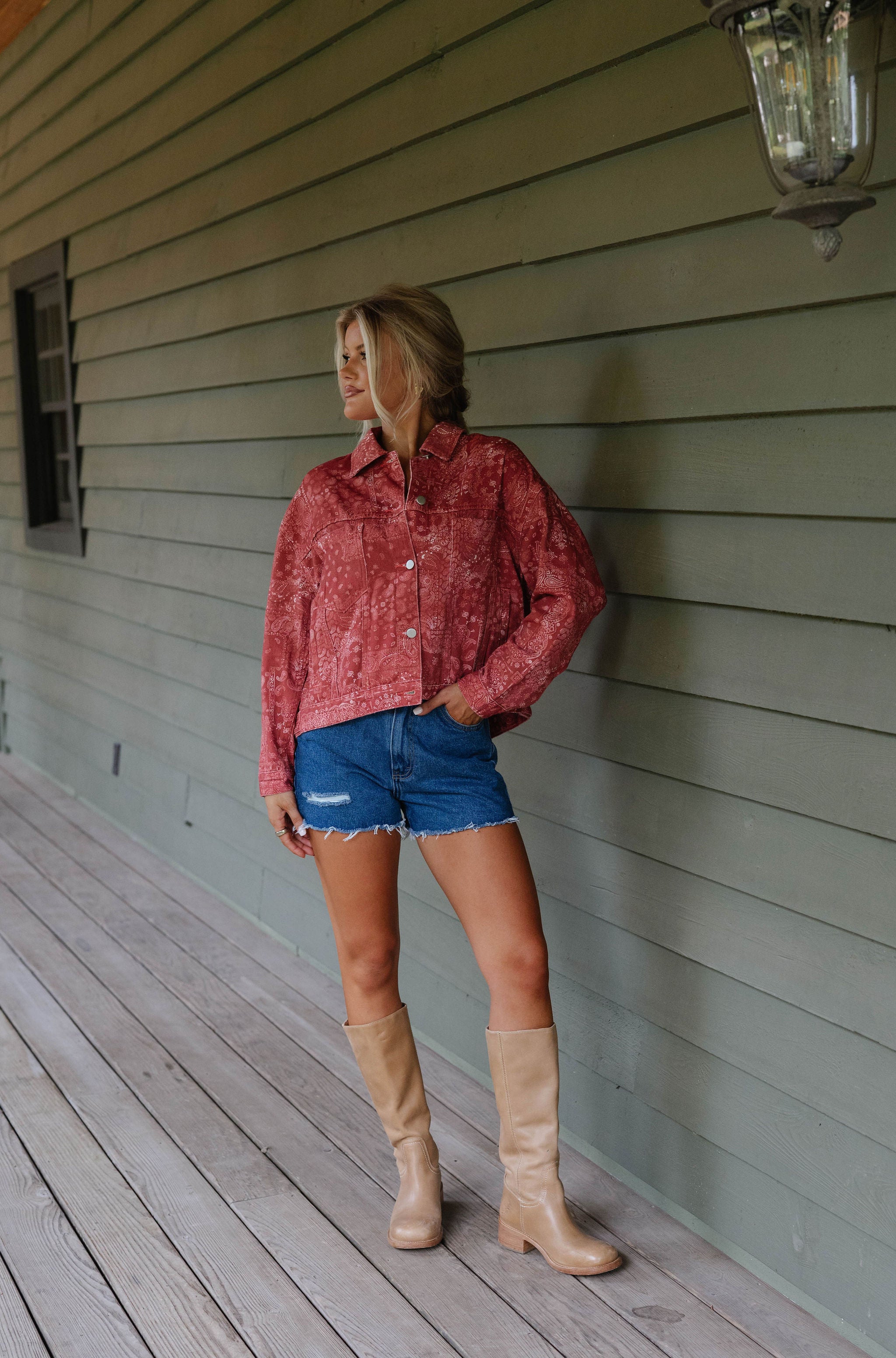Washed Bandana Print Jacket-Burnt Red