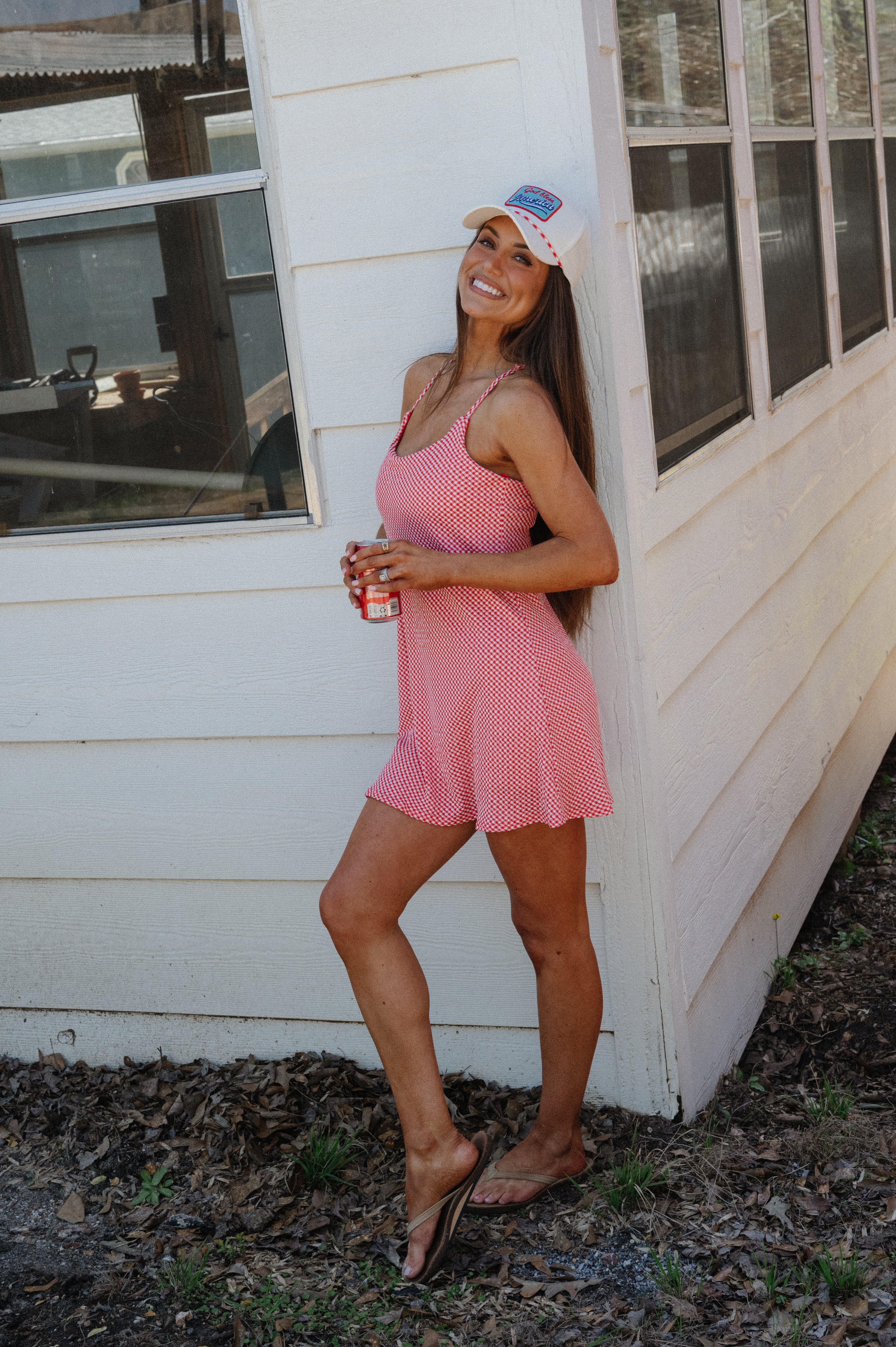 Textured Checkered Active Dress-Red/White