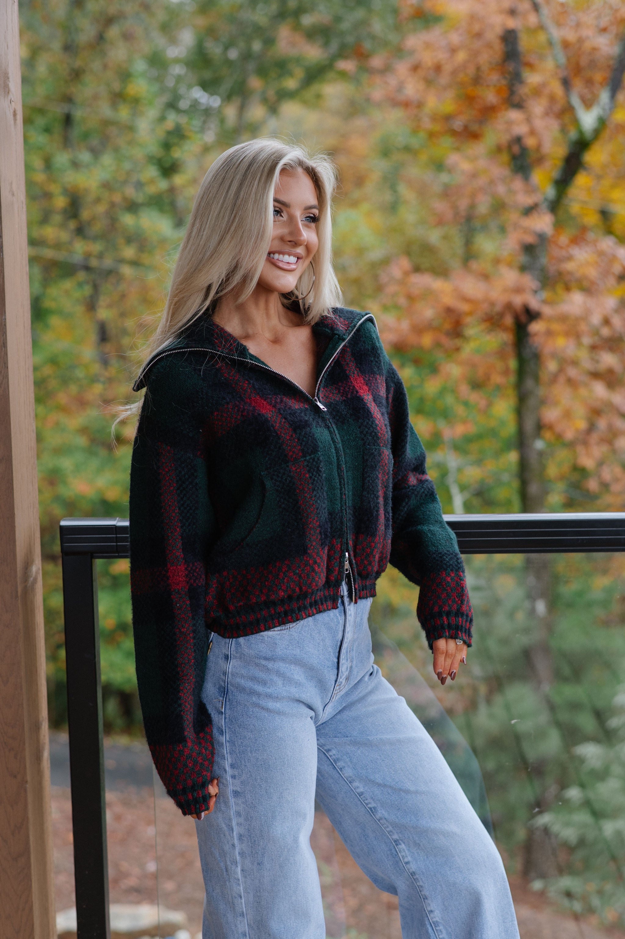 Kacie Plaid Jacket-Hunter Green