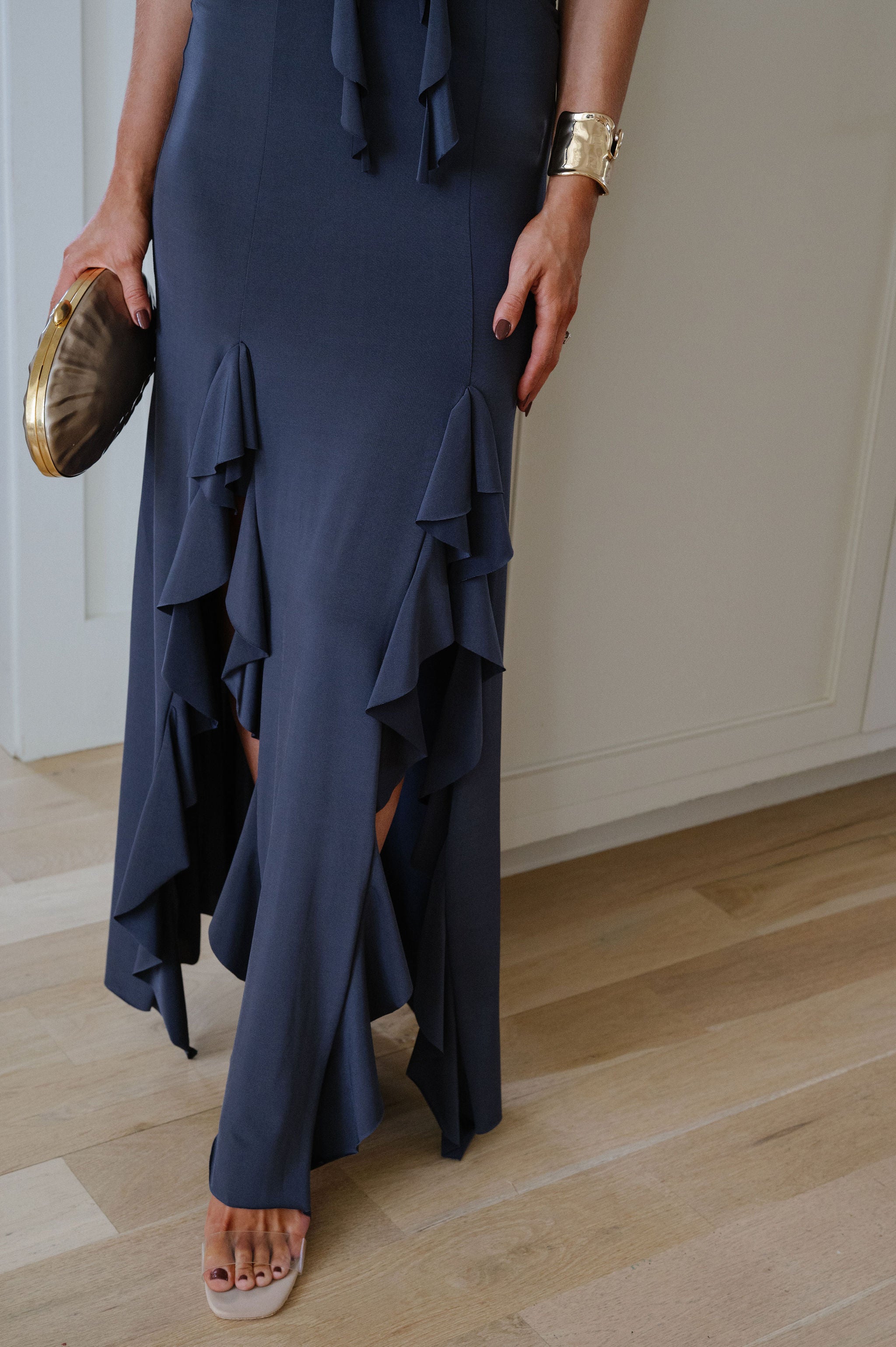 Floral Halter Maxi Dress-Charcoal