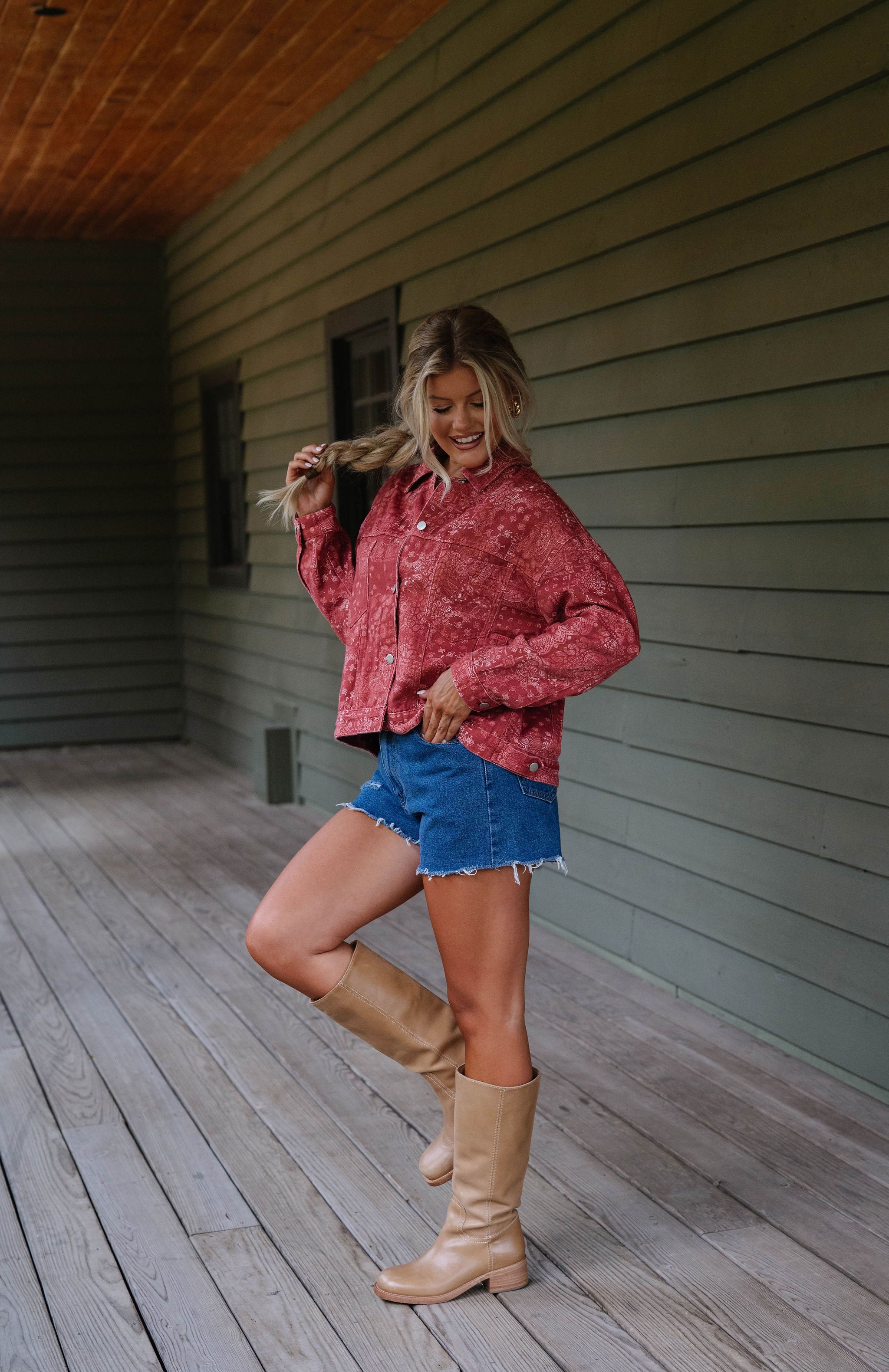 Washed Bandana Print Jacket-Burnt Red