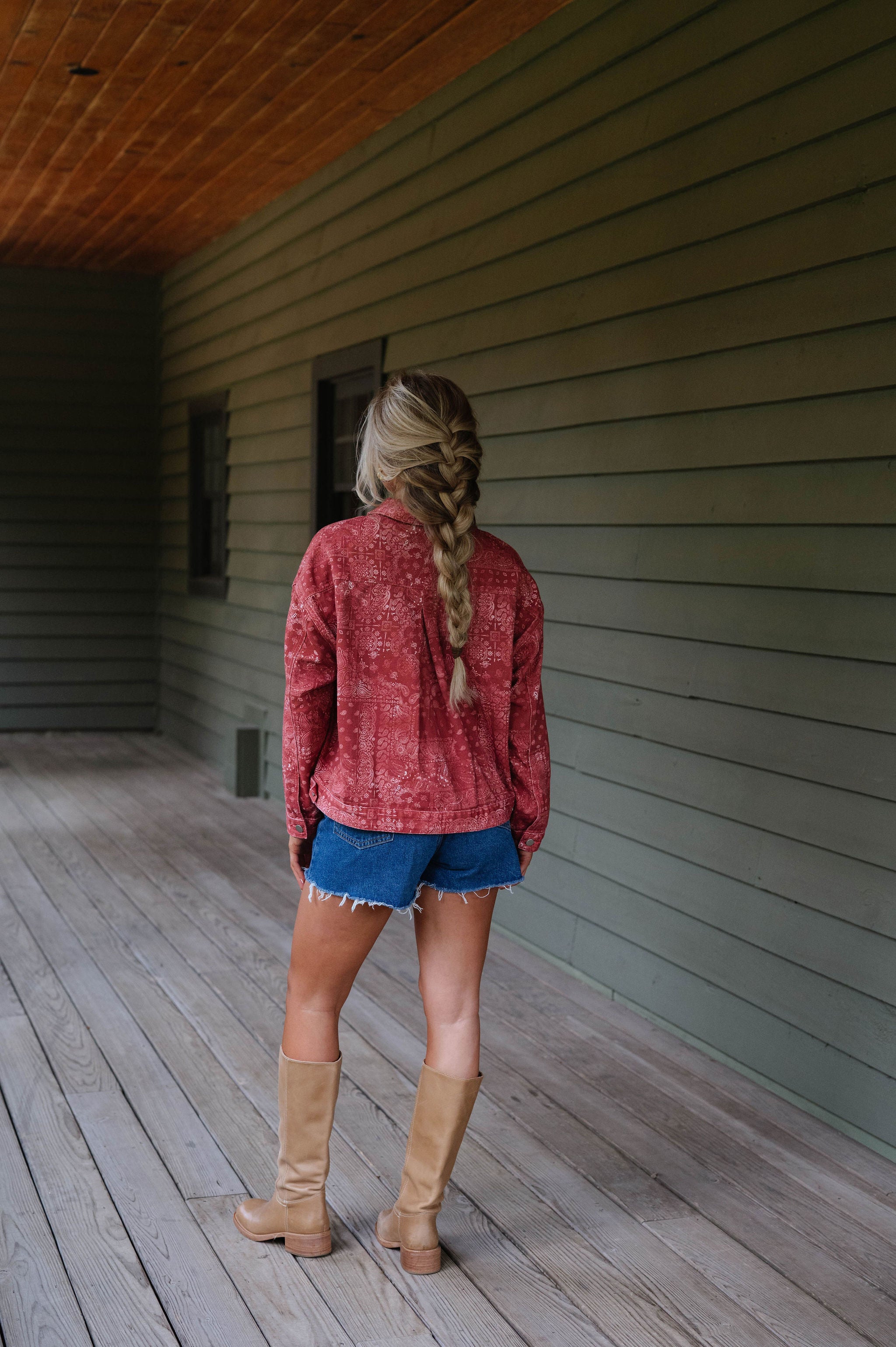 Washed Bandana Print Jacket-Burnt Red