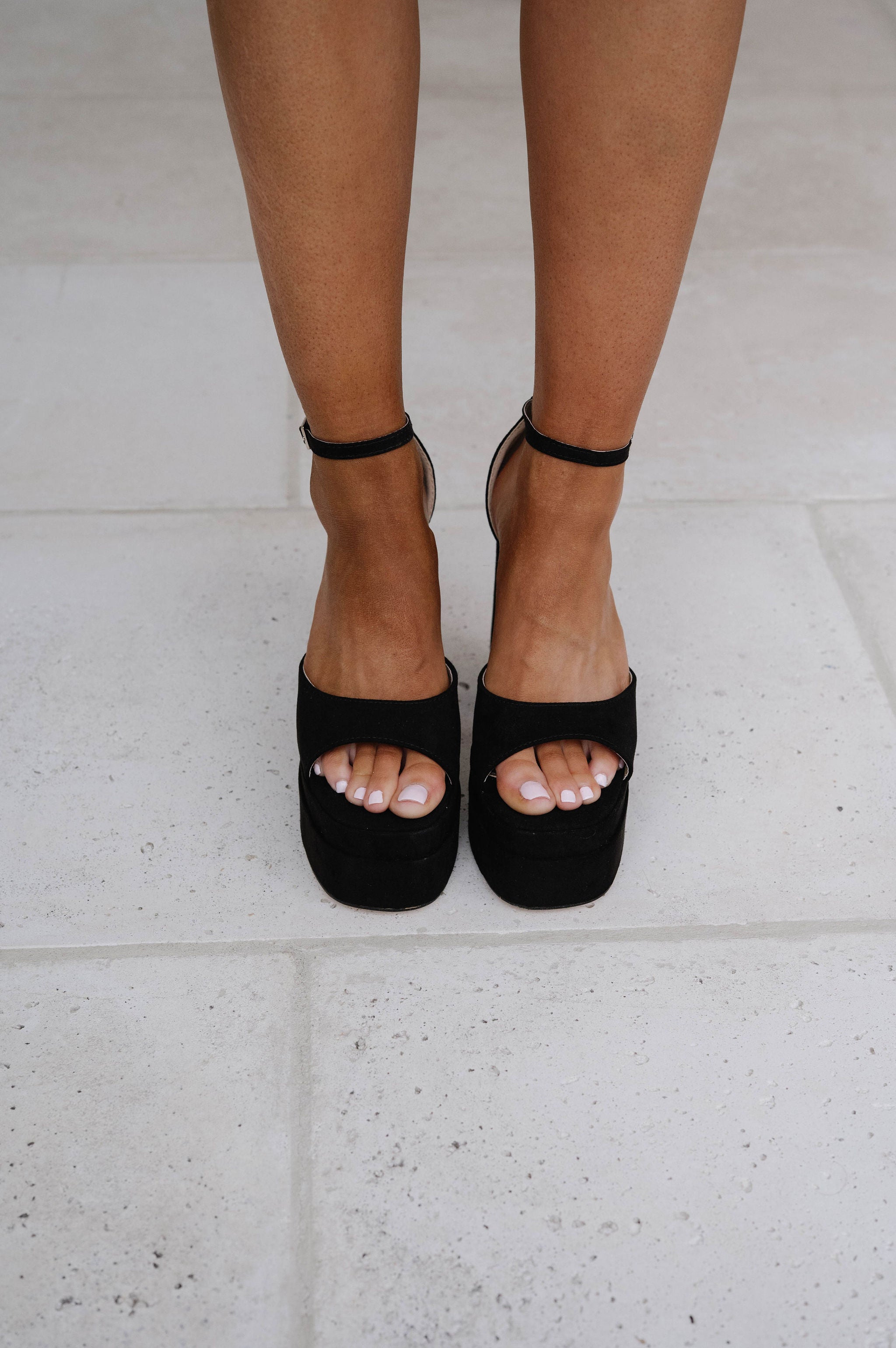 Chunky Satin Platform Heels-Black