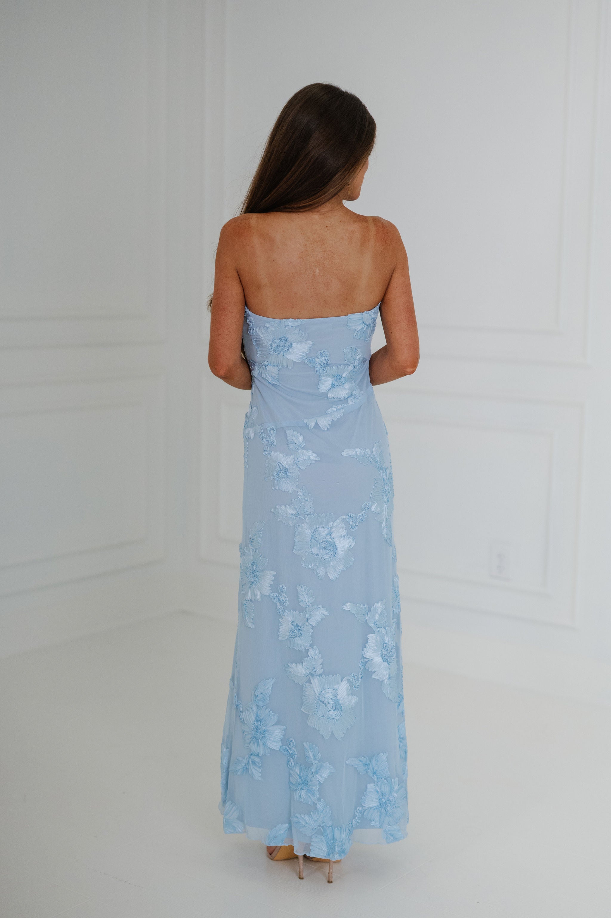 Hannah Strapless Mesh Maxi Dress-Baby Blue